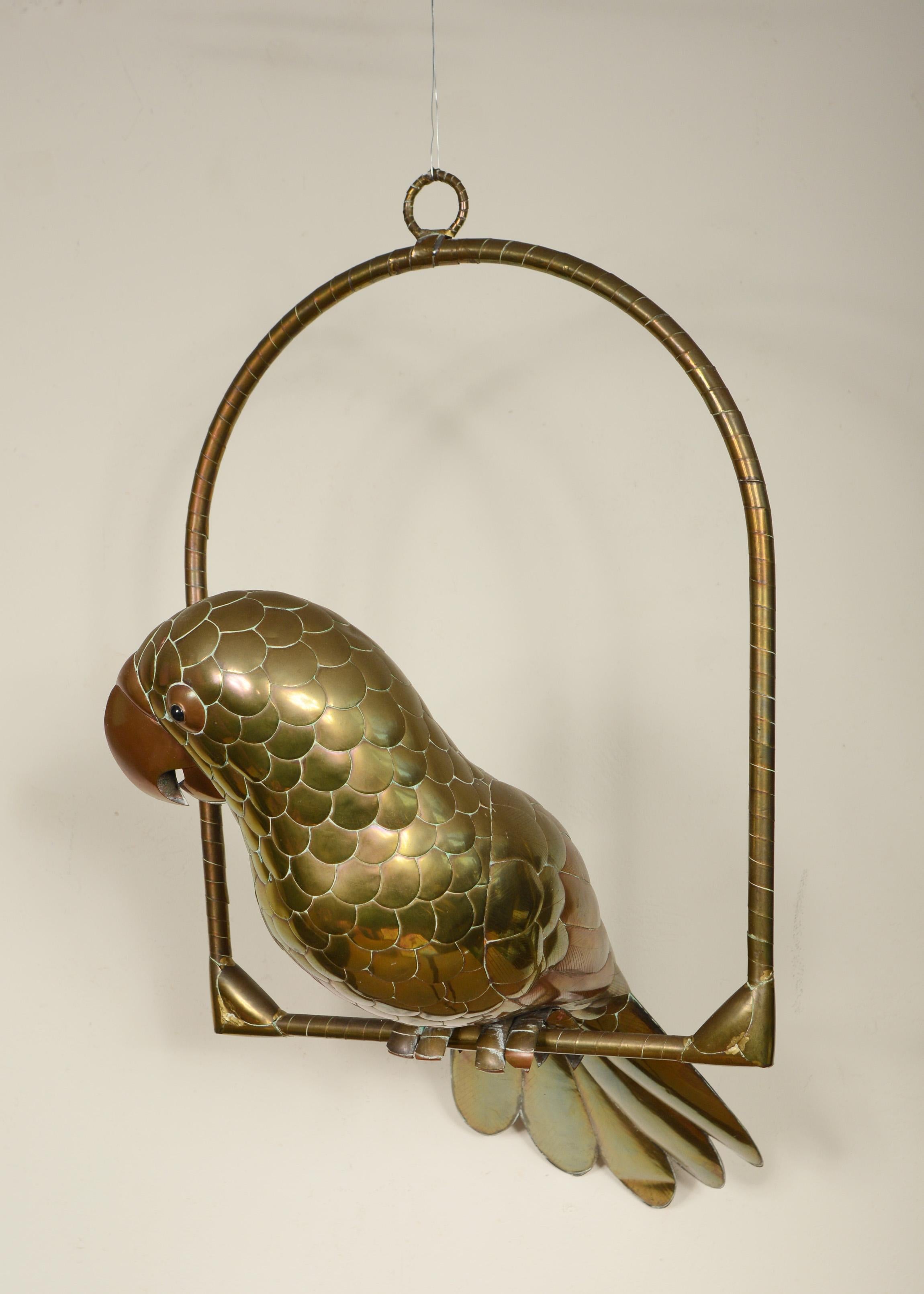 Brass and Copper Parrot Sculpture by Sergio Bustamante 1