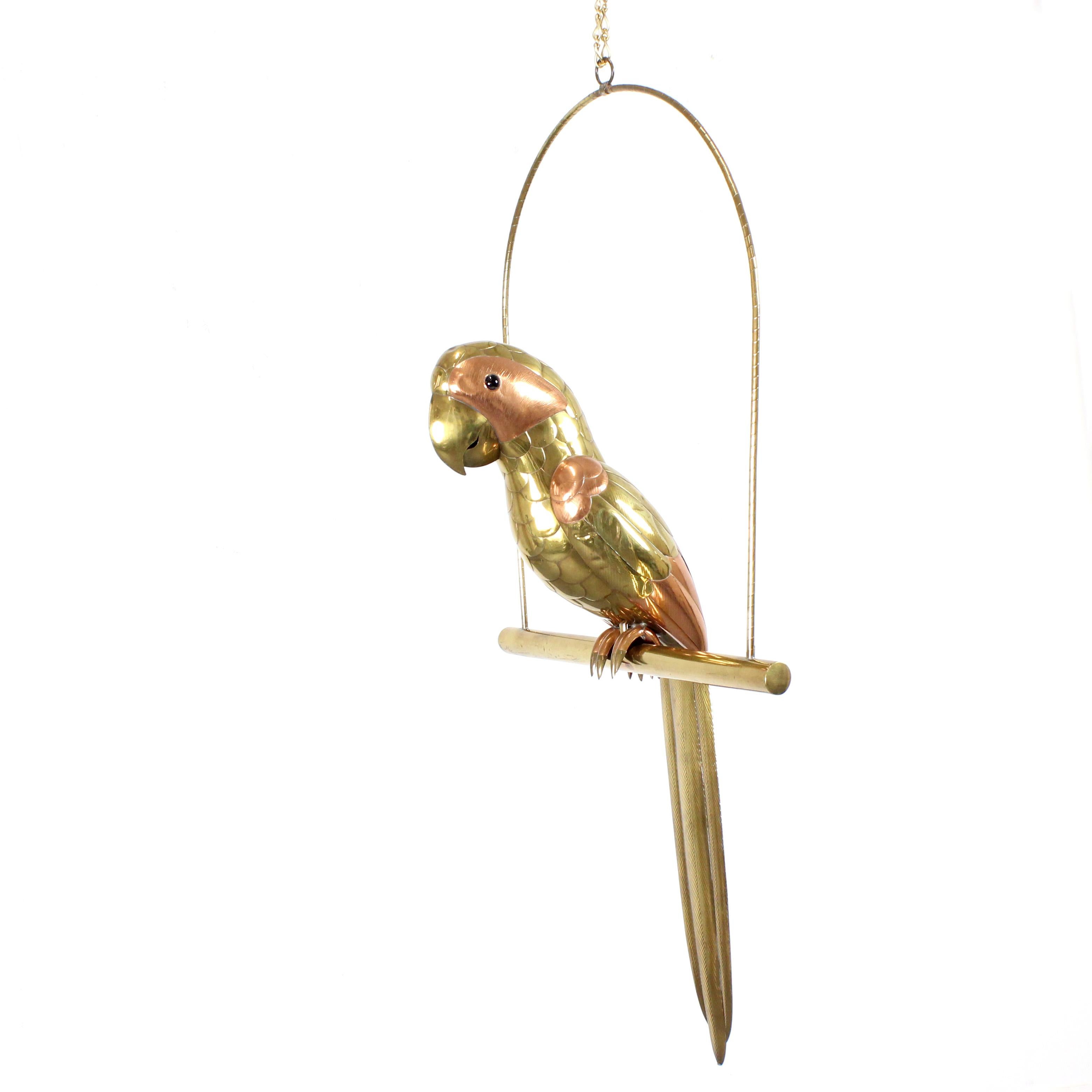 Brass and copper parrot with glass eyes - Sergio Bustamante - Mexico - c. 1970

Dimensions: 83 x 40 x 27 cm (total dimensions with swing)