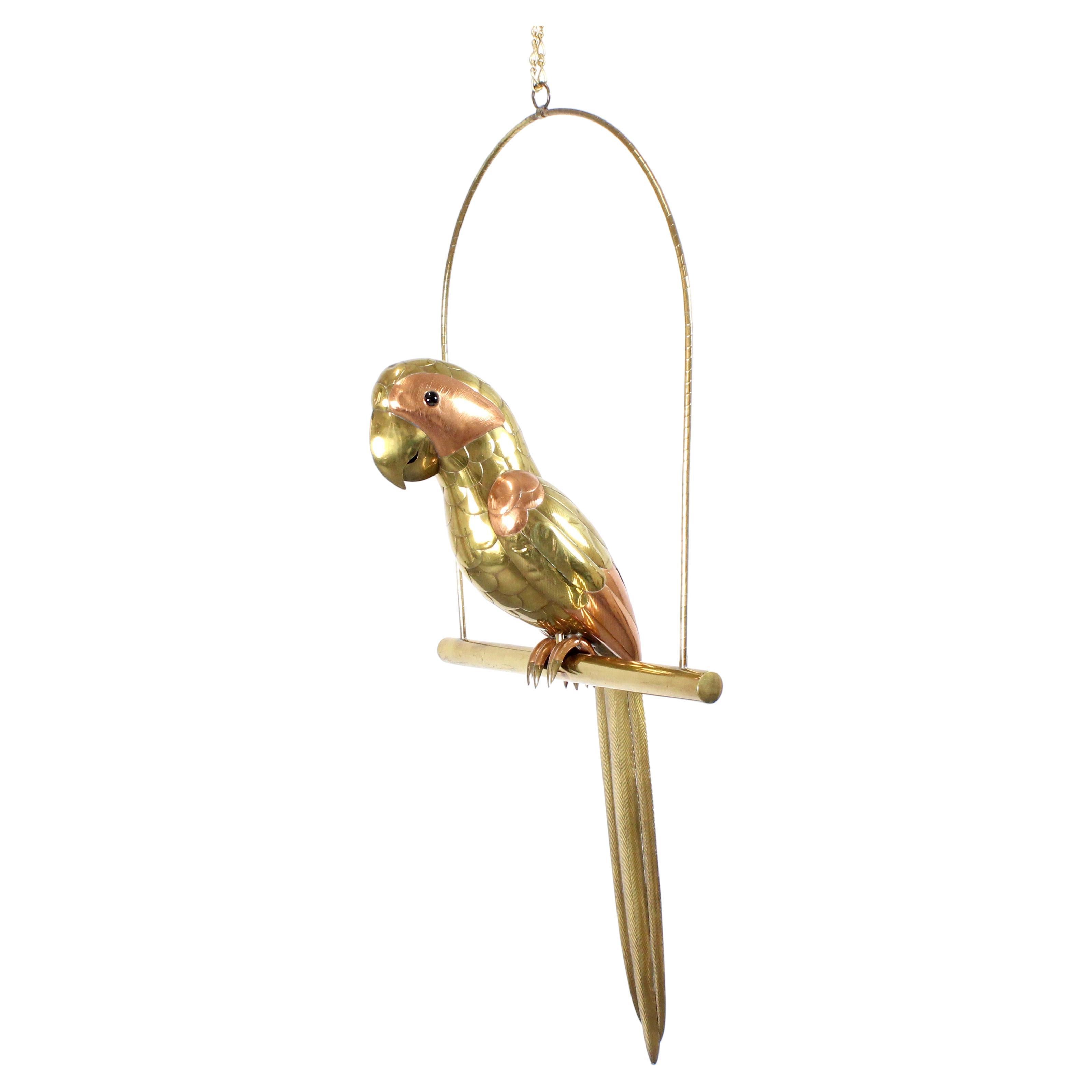 Brass and copper parrot with glass eyes - Sergio Bustamante - Mexico - c. 1970 im Angebot
