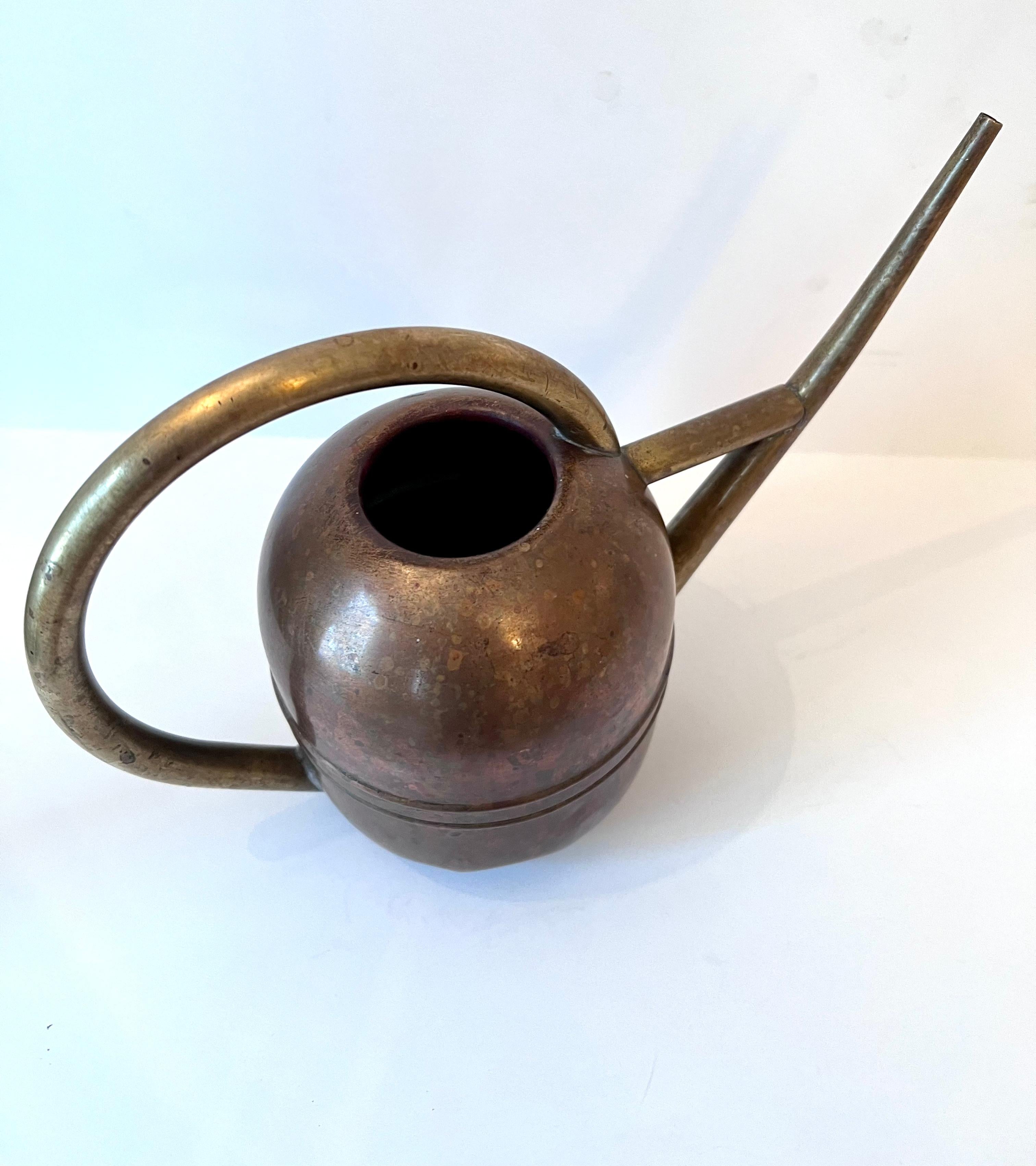 Art Deco Brass and Copper Patinated Chase Garden Plant Watering Can For Sale