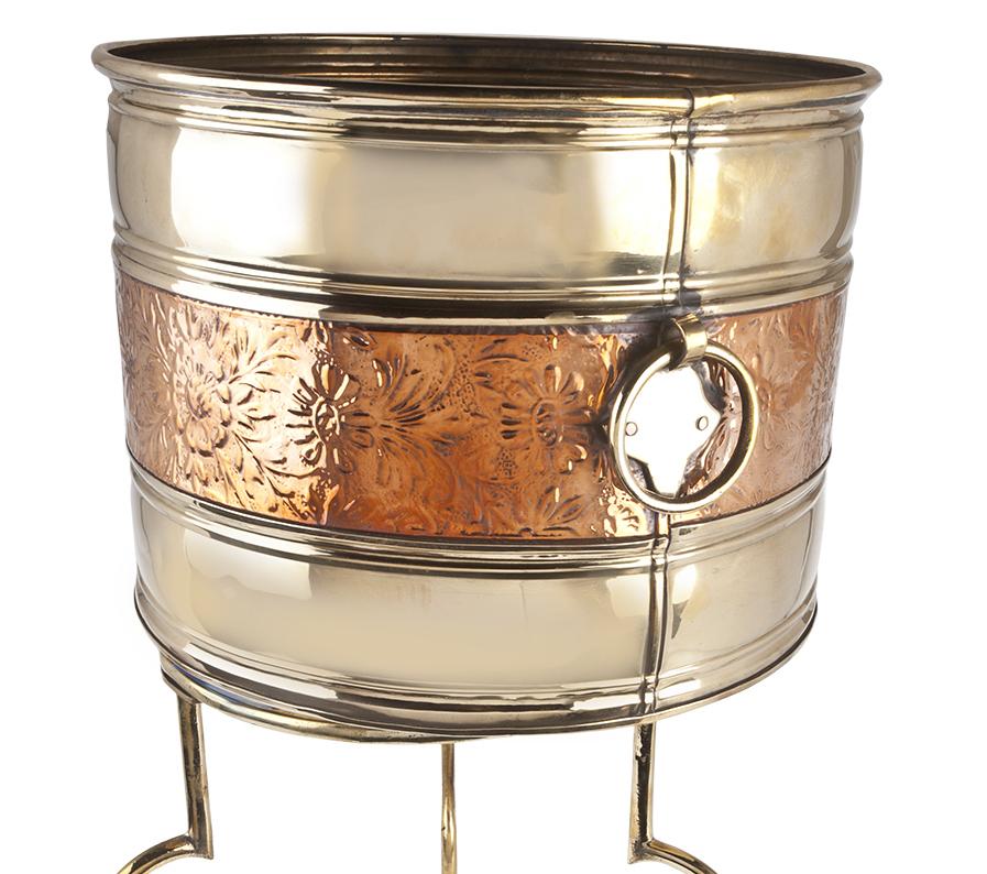 British Brass and Copper Planter on Custom Stand