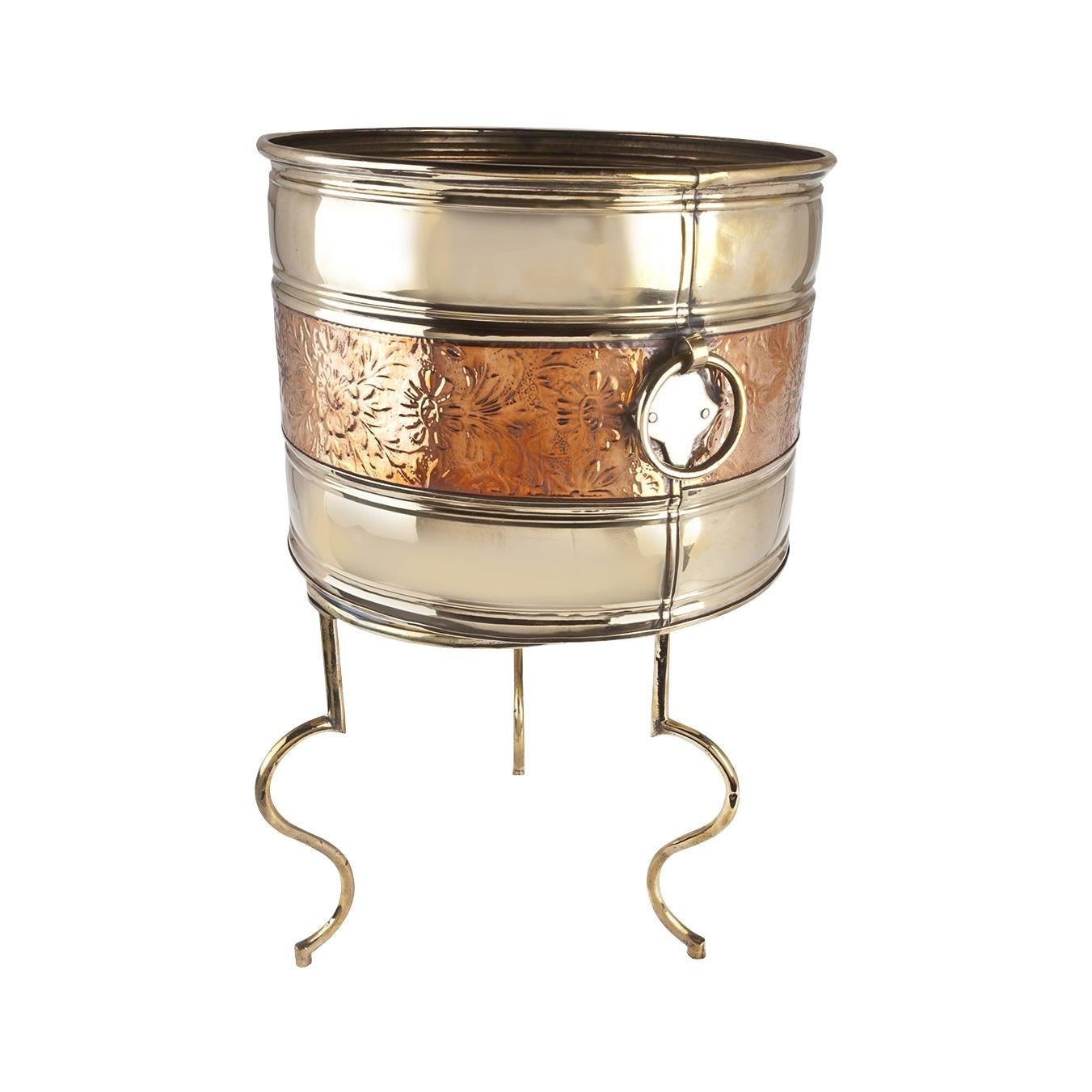 Brass and Copper Planter on Custom Stand