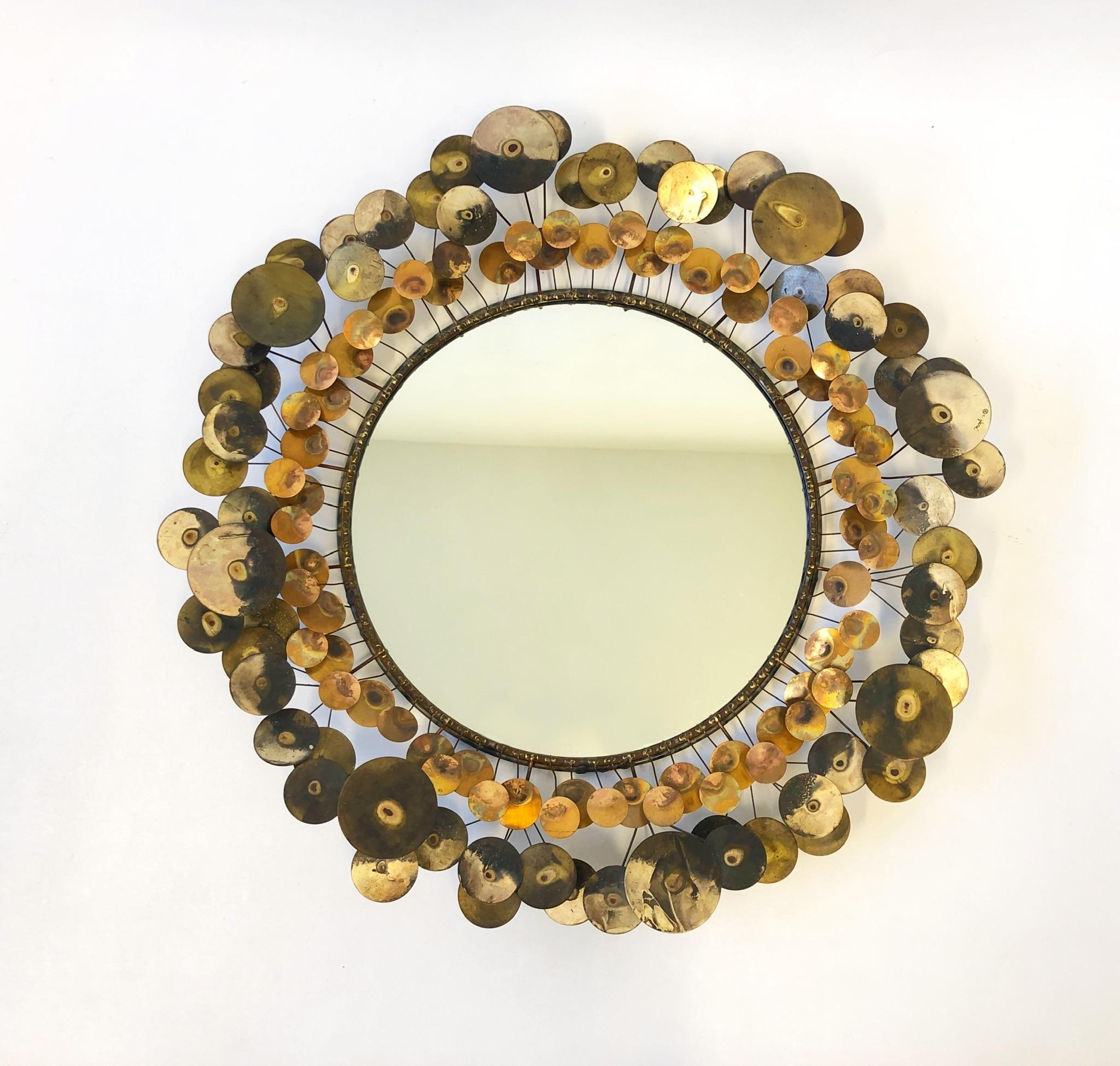 Brass and Copper “Raindrops” Mirror by Curtis Jeré 5