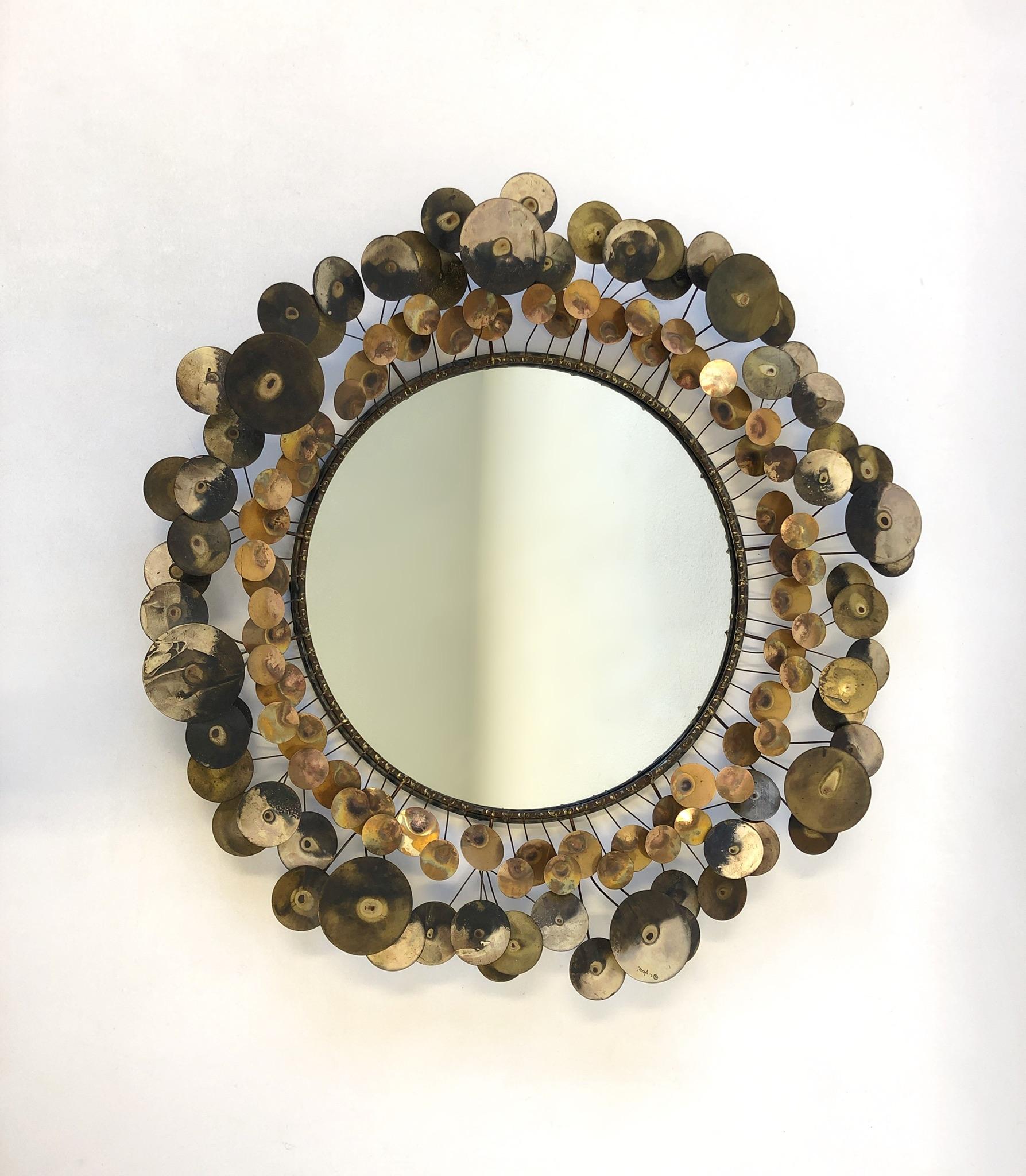 American Brass and Copper “Raindrops” Mirror by Curtis Jeré