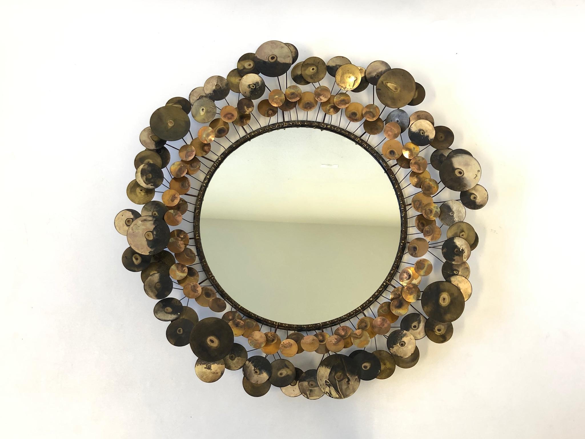 Brass and Copper “Raindrops” Mirror by Curtis Jeré 2