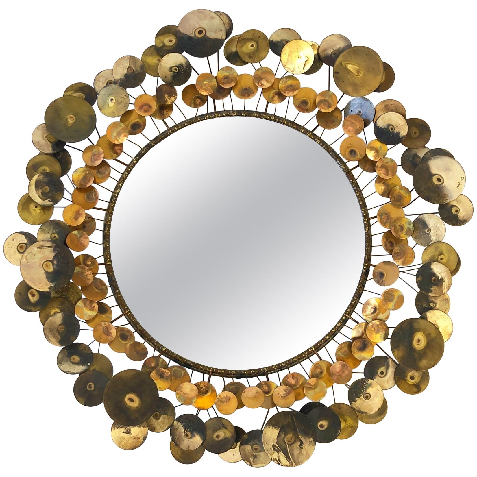 Brass and Copper “Raindrops” Mirror by Curtis Jeré