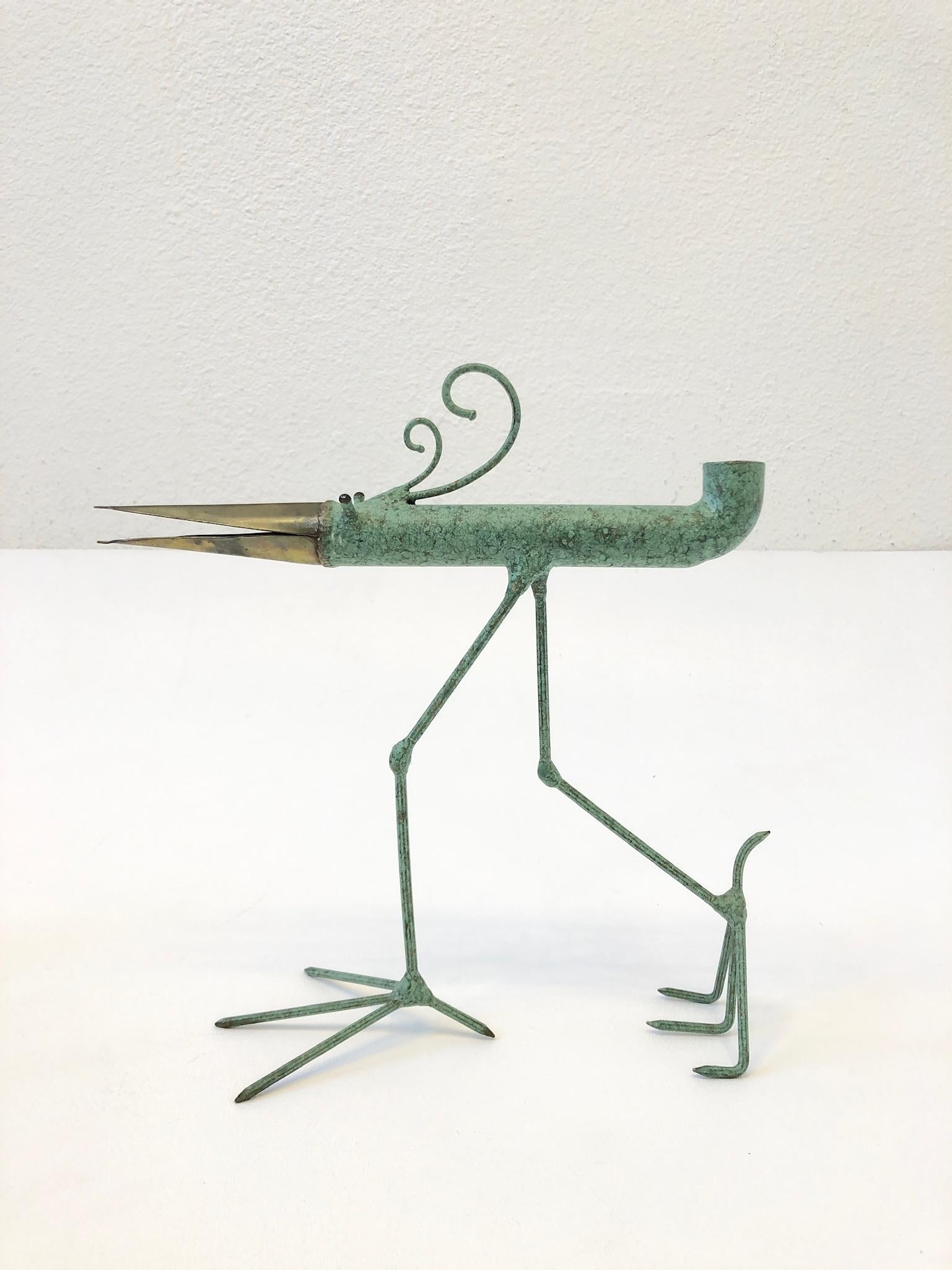 Mid-20th Century Brass and Copper Sculptural Bird Candle Holders by Gino Bushini