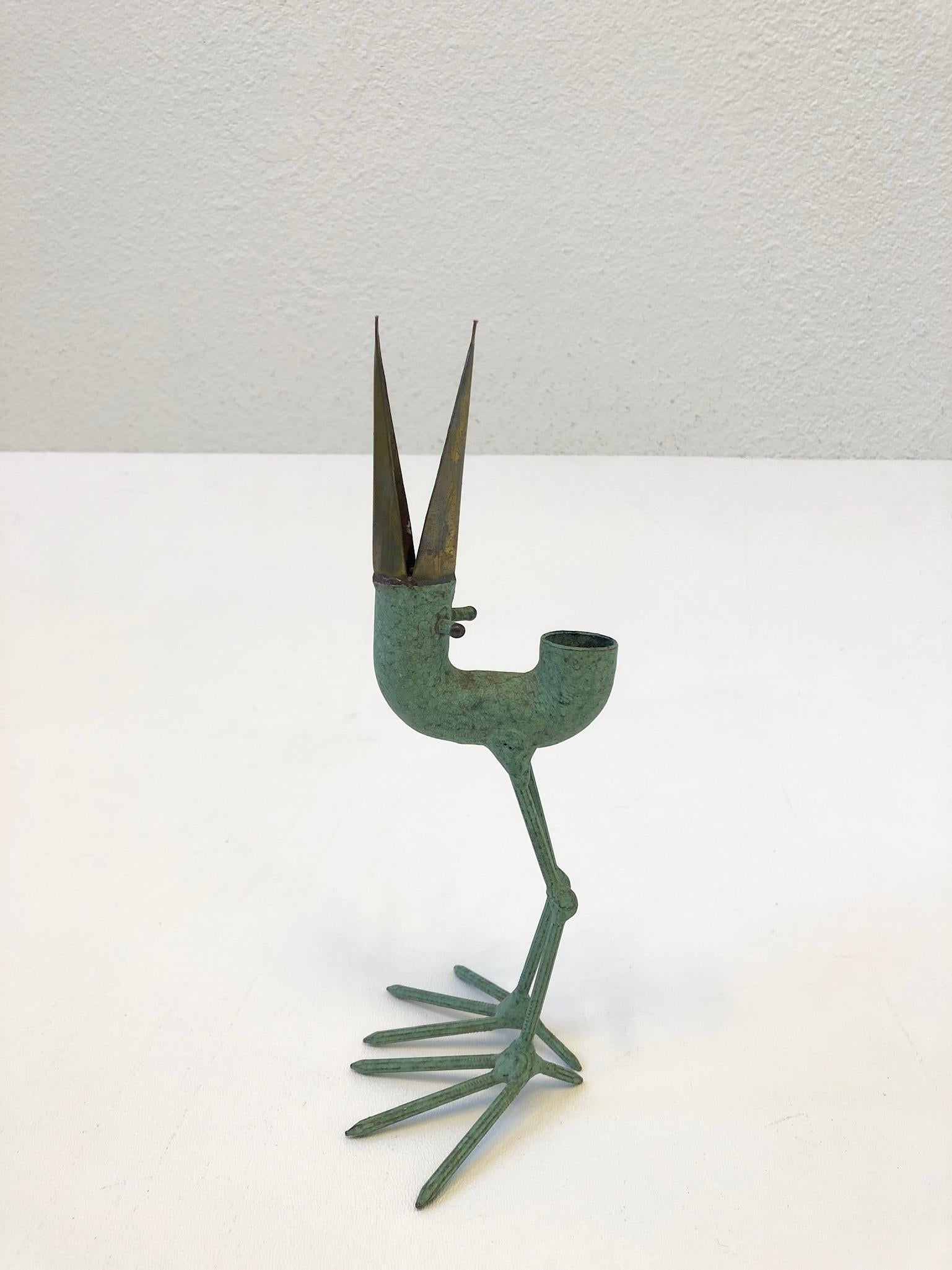 Brass and Copper Sculptural Bird Candle Holders by Gino Bushini 1