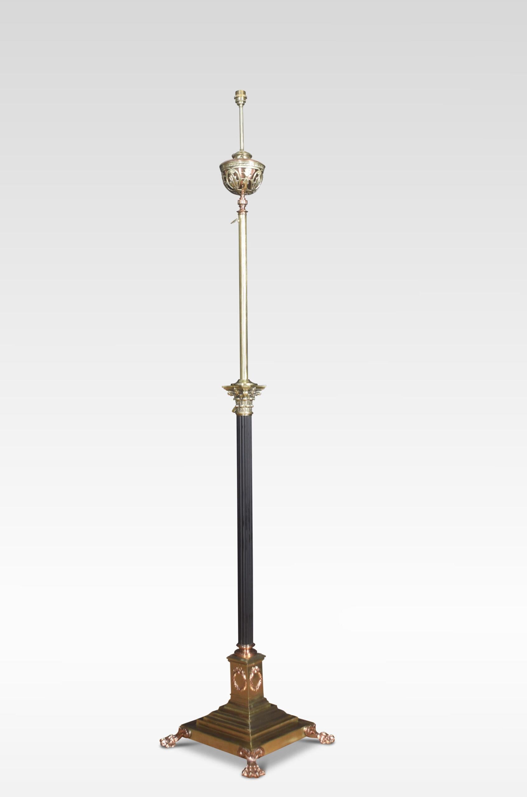 19th Century Brass and Copper Standard Lamp For Sale