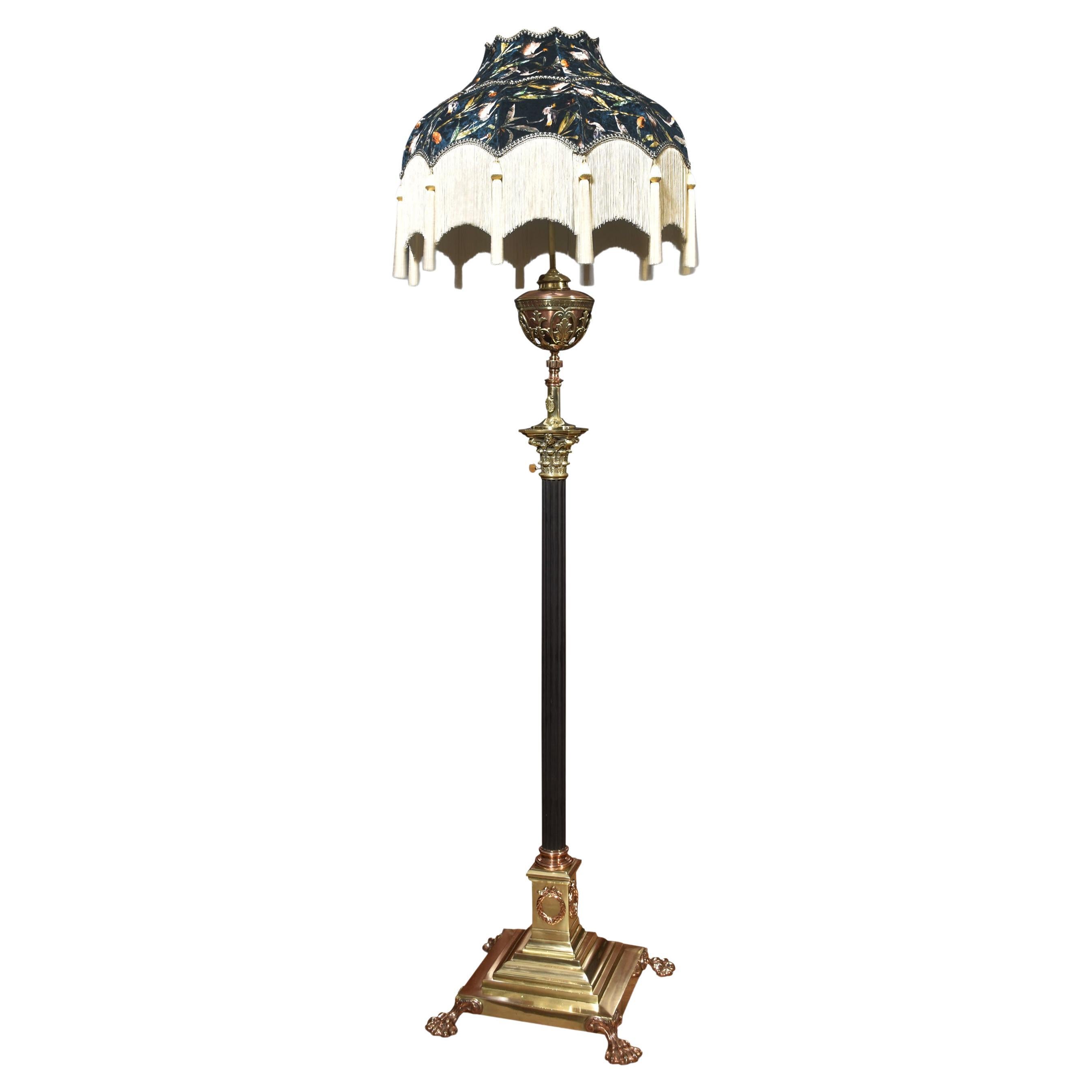 Brass and Copper Standard Lamp For Sale