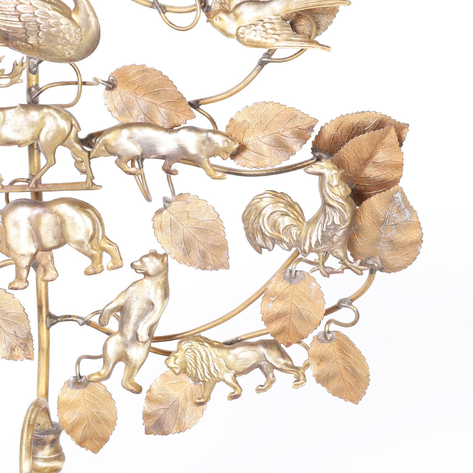 British Colonial Brass and Copper Tree of Life Candle Stand