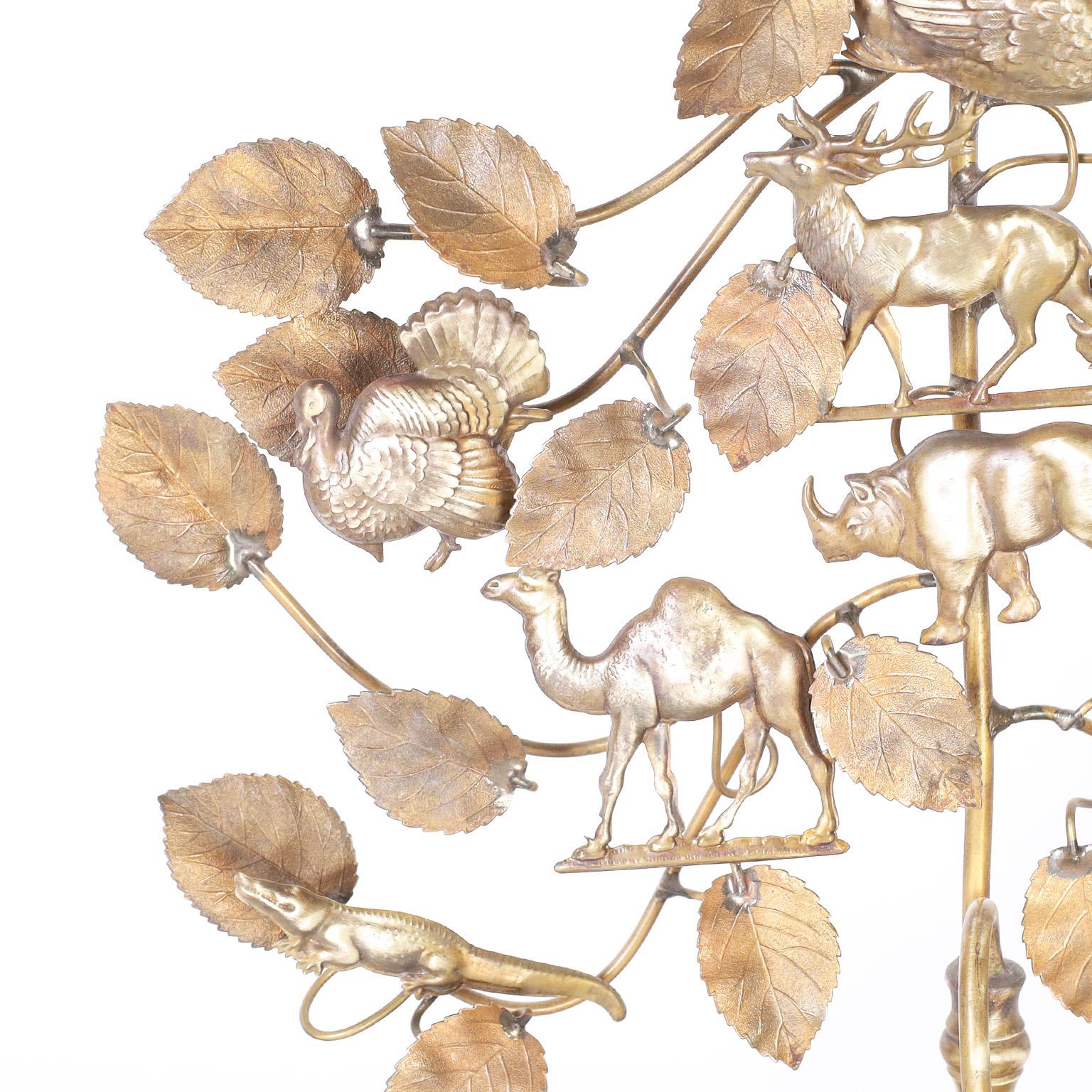 English Brass and Copper Tree of Life Candle Stand