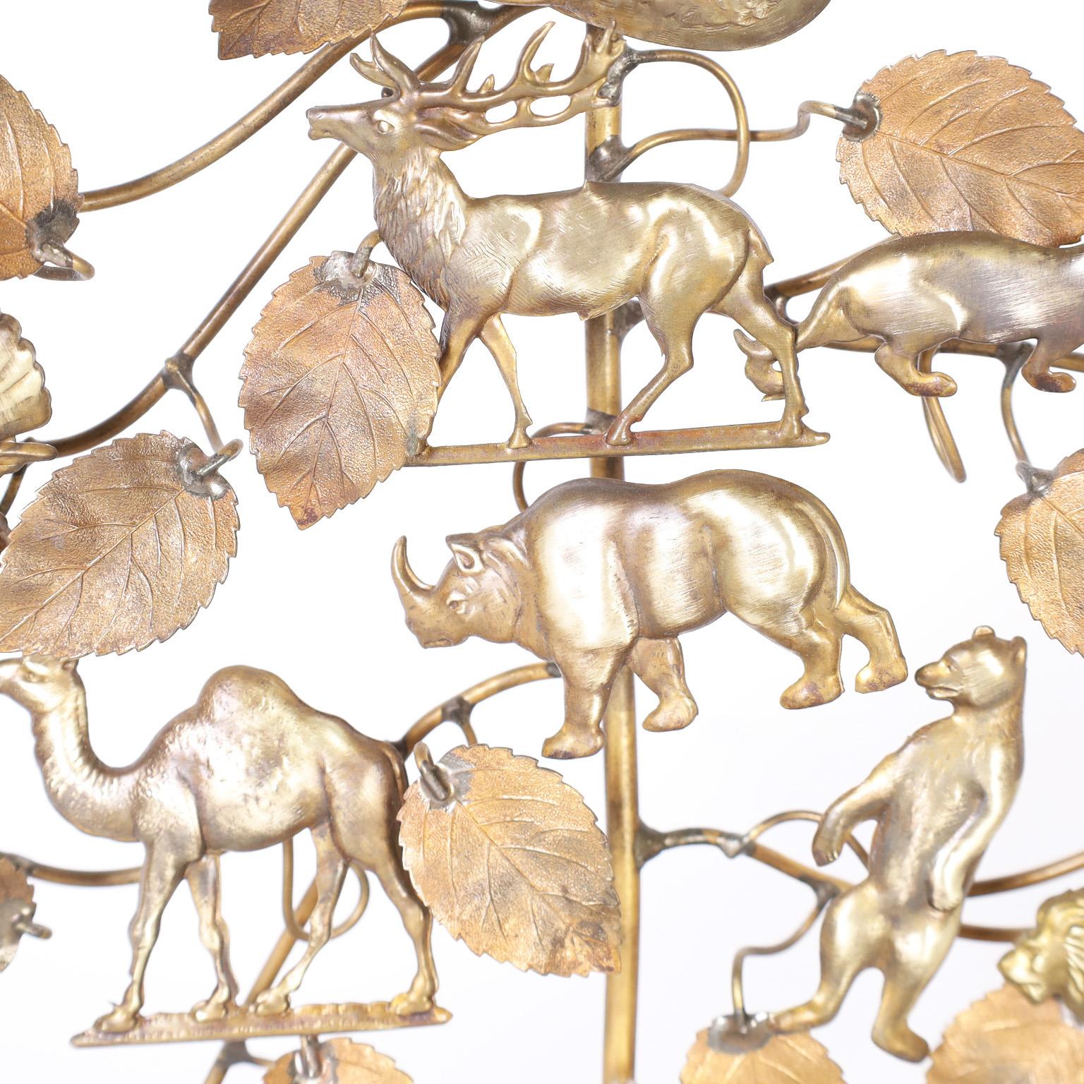 Brass and Copper Tree of Life Candle Stand In Good Condition In Palm Beach, FL