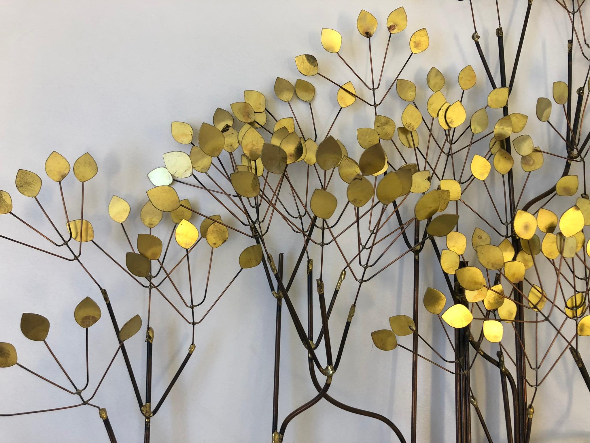 American Brass and Copper Trees Wall Sculpture by Curtis Jeré