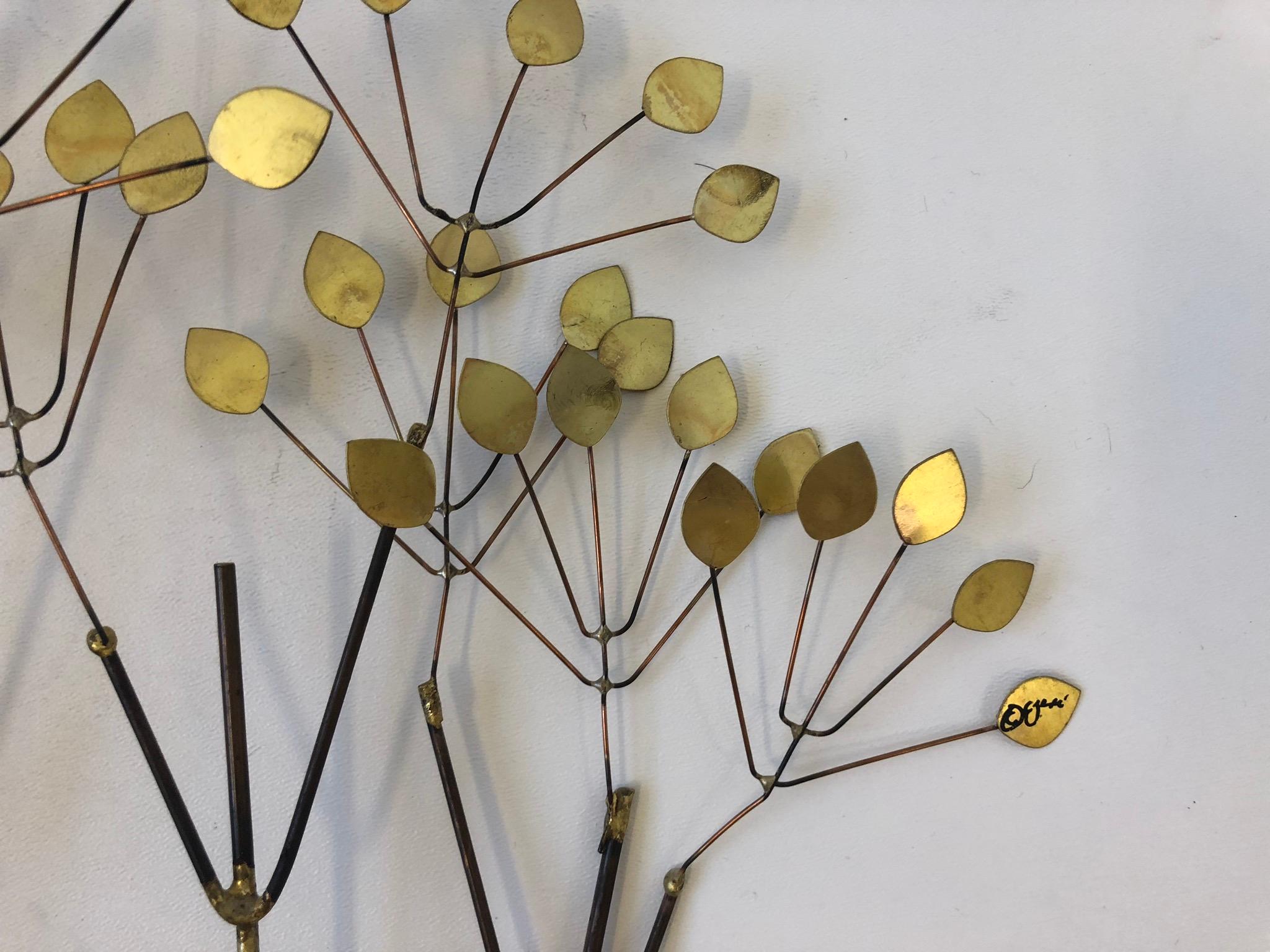 Late 20th Century Brass and Copper Trees Wall Sculpture by Curtis Jeré