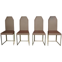 Brass and Coppered Fabric Dutch Design Set of Four Chairs Belgo Chrome