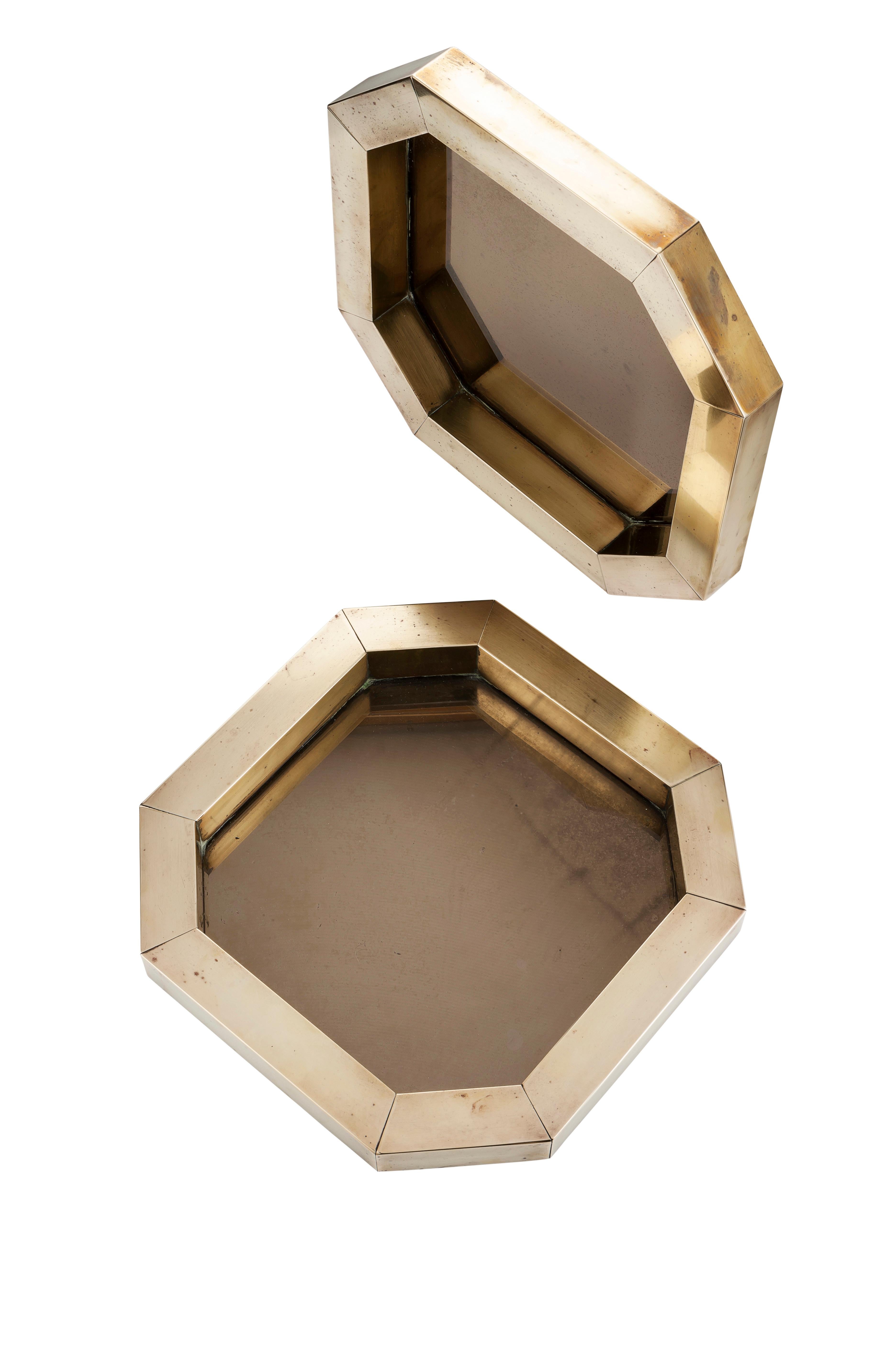 Modern Brass and Coppered Mirror Hexagonal Trinket Tray Designed by Hartwig Bullerdieck For Sale