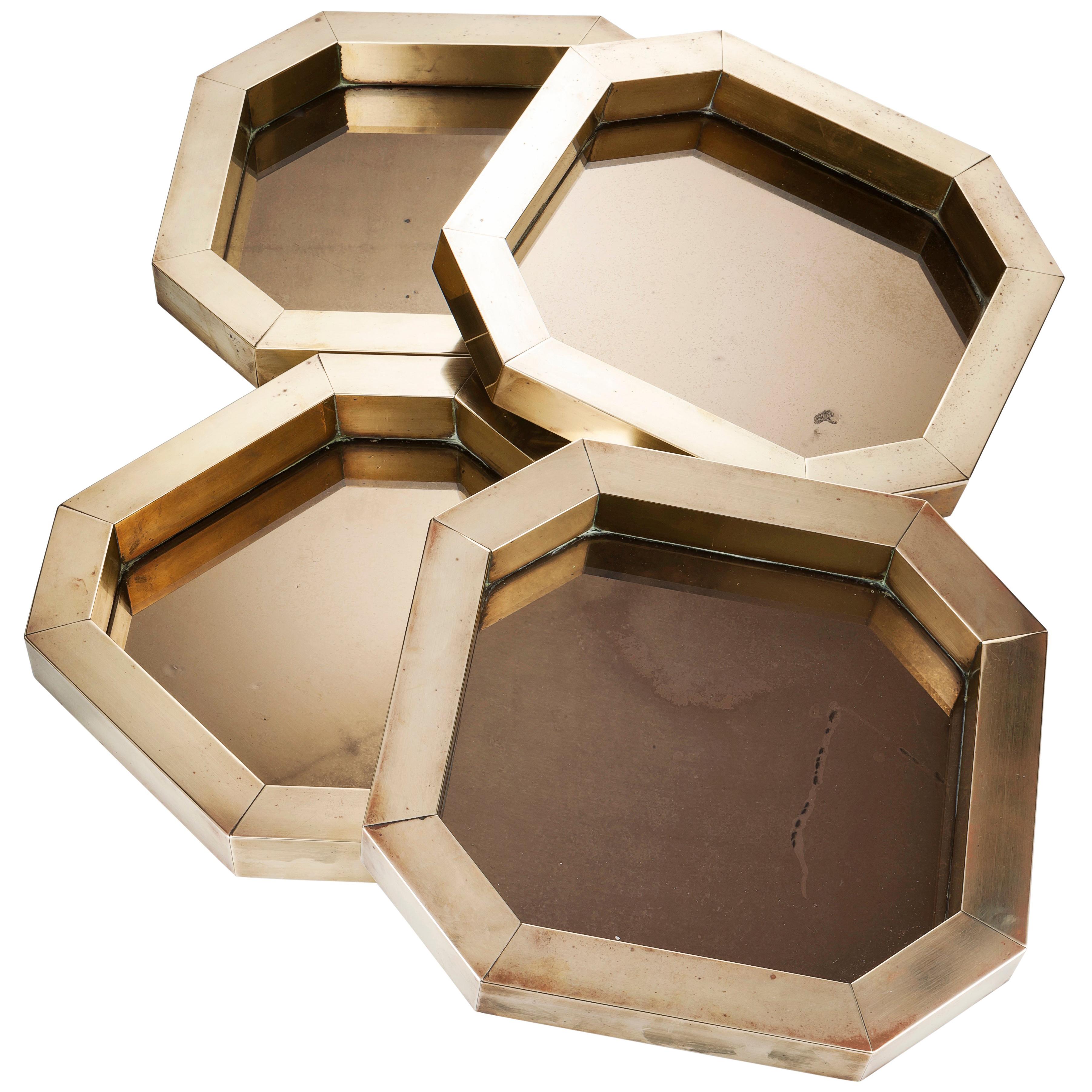 Brass and Coppered Mirror Hexagonal Trinket Tray Designed by Hartwig Bullerdieck For Sale