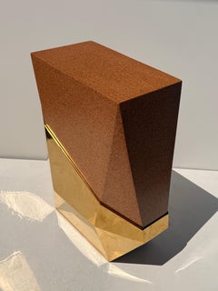 Socle ou table d'exposition cubiste en laiton et liège
