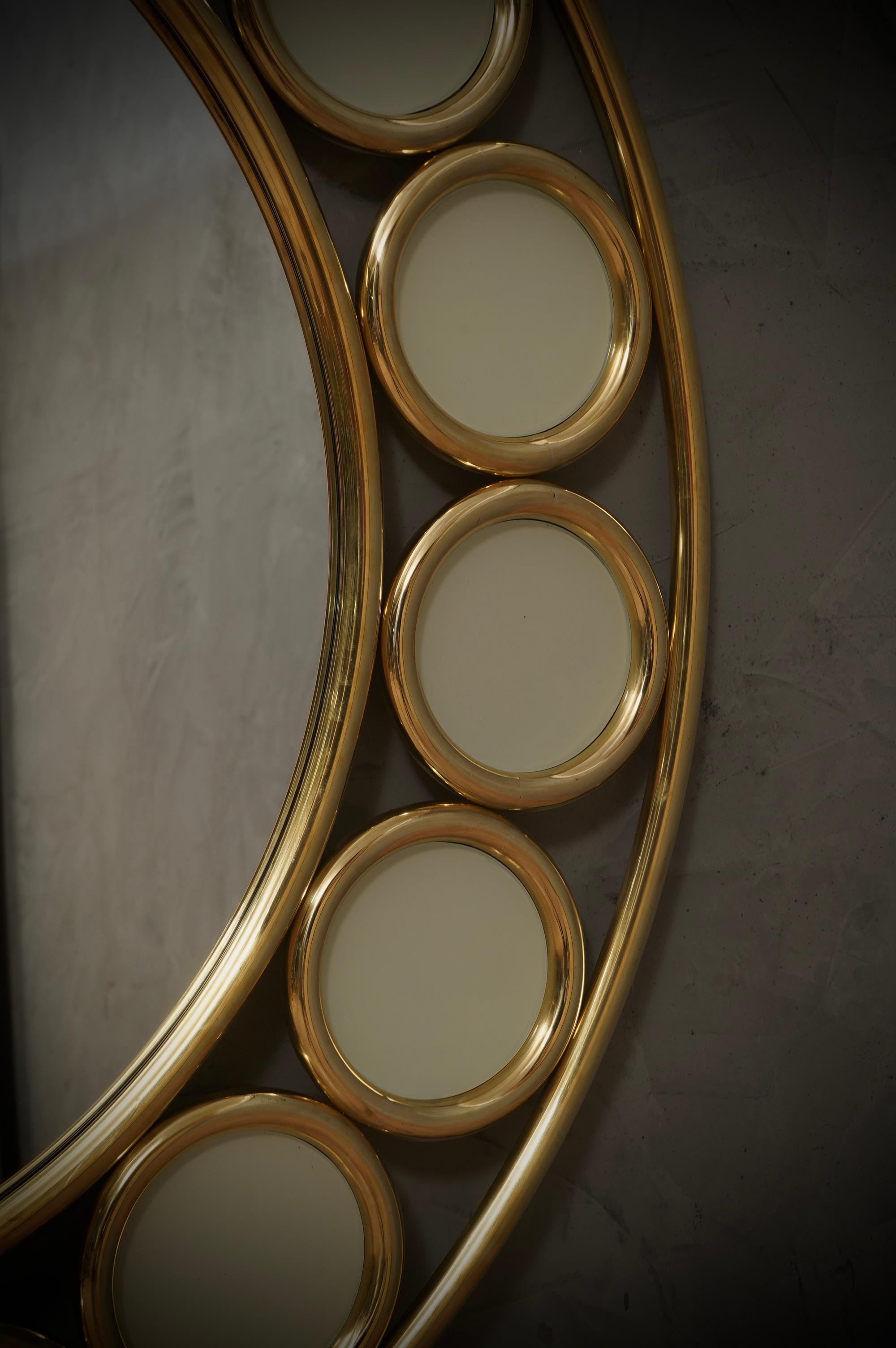 Mid-Century Modern Brass and Cream Glass Console / Wall Mirror, 2000 For Sale