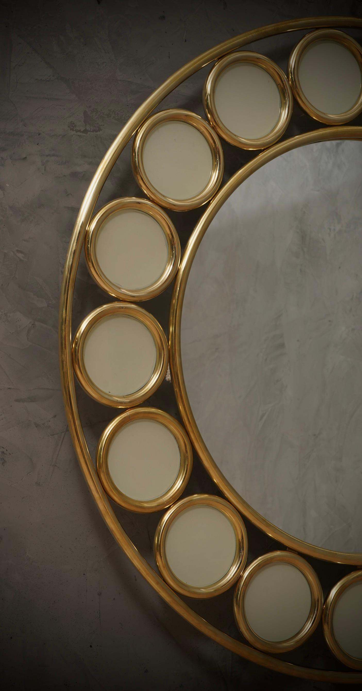 Italian Brass and Cream Glass Console / Wall Mirror, 2000 For Sale