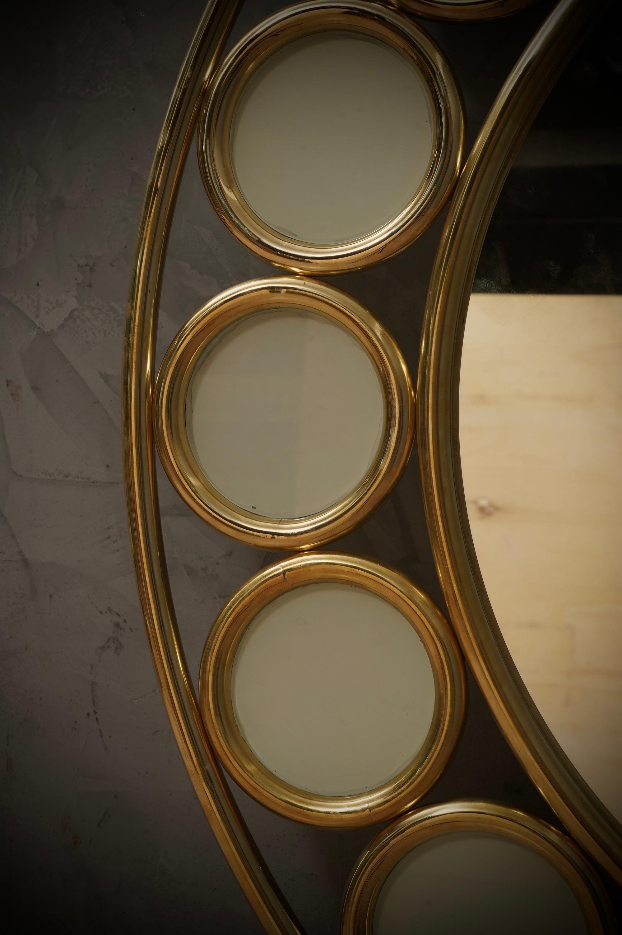 Contemporary Brass and Cream Glass Console / Wall Mirror, 2000 For Sale