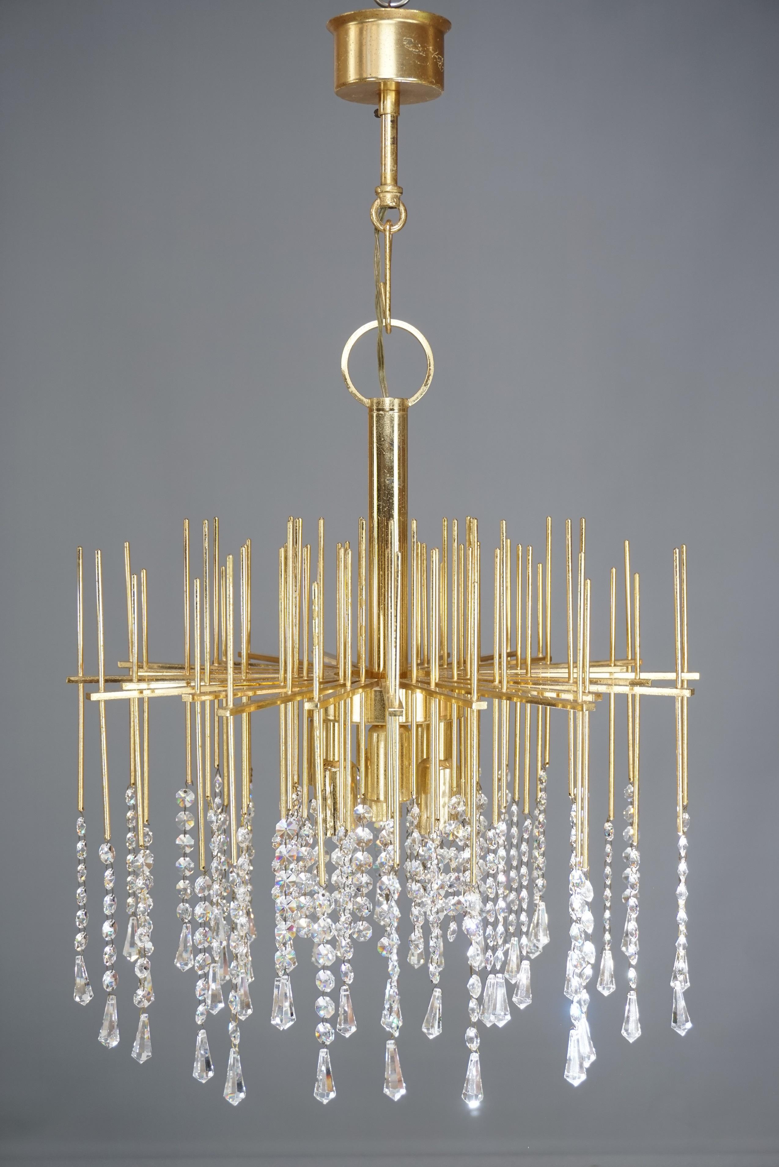 Brass and Cristal Chandelier Hollywood Regency Style 2