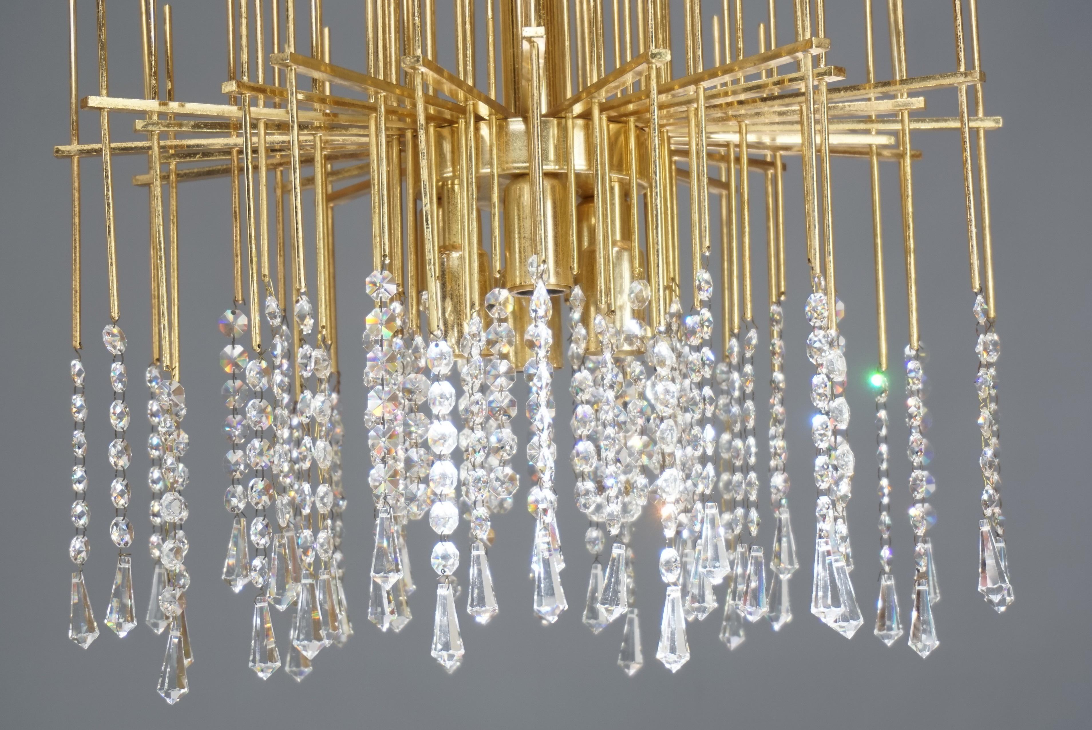 Brass and Cristal Chandelier Hollywood Regency Style 4