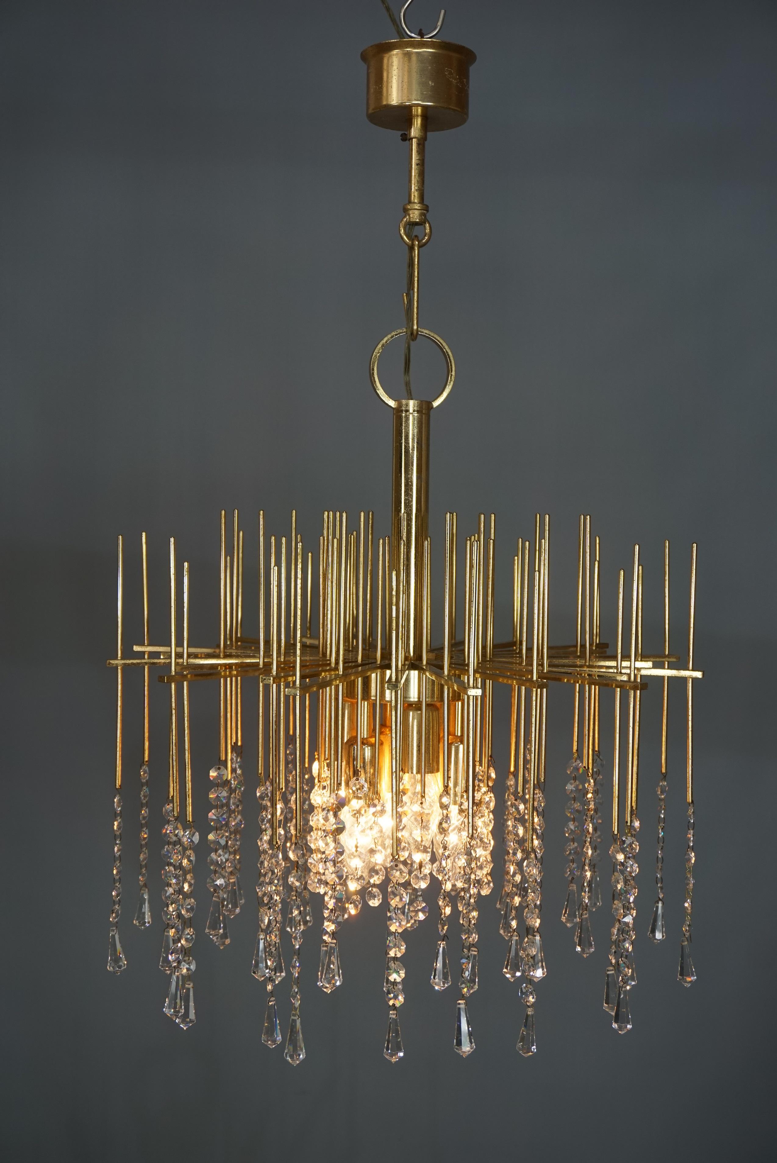 Brass and Cristal Chandelier Hollywood Regency Style 4