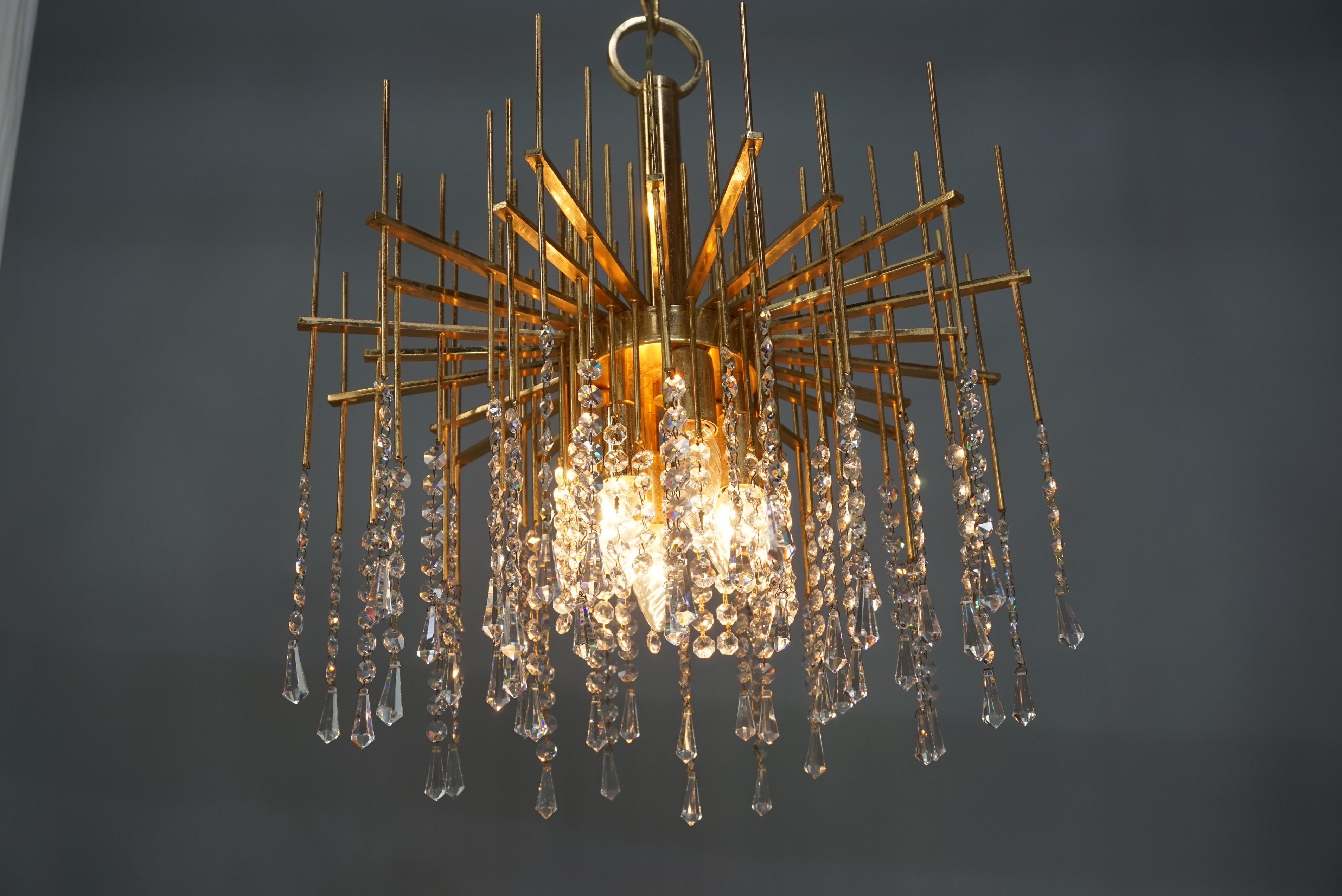 Brass and Cristal Chandelier Hollywood Regency Style 6