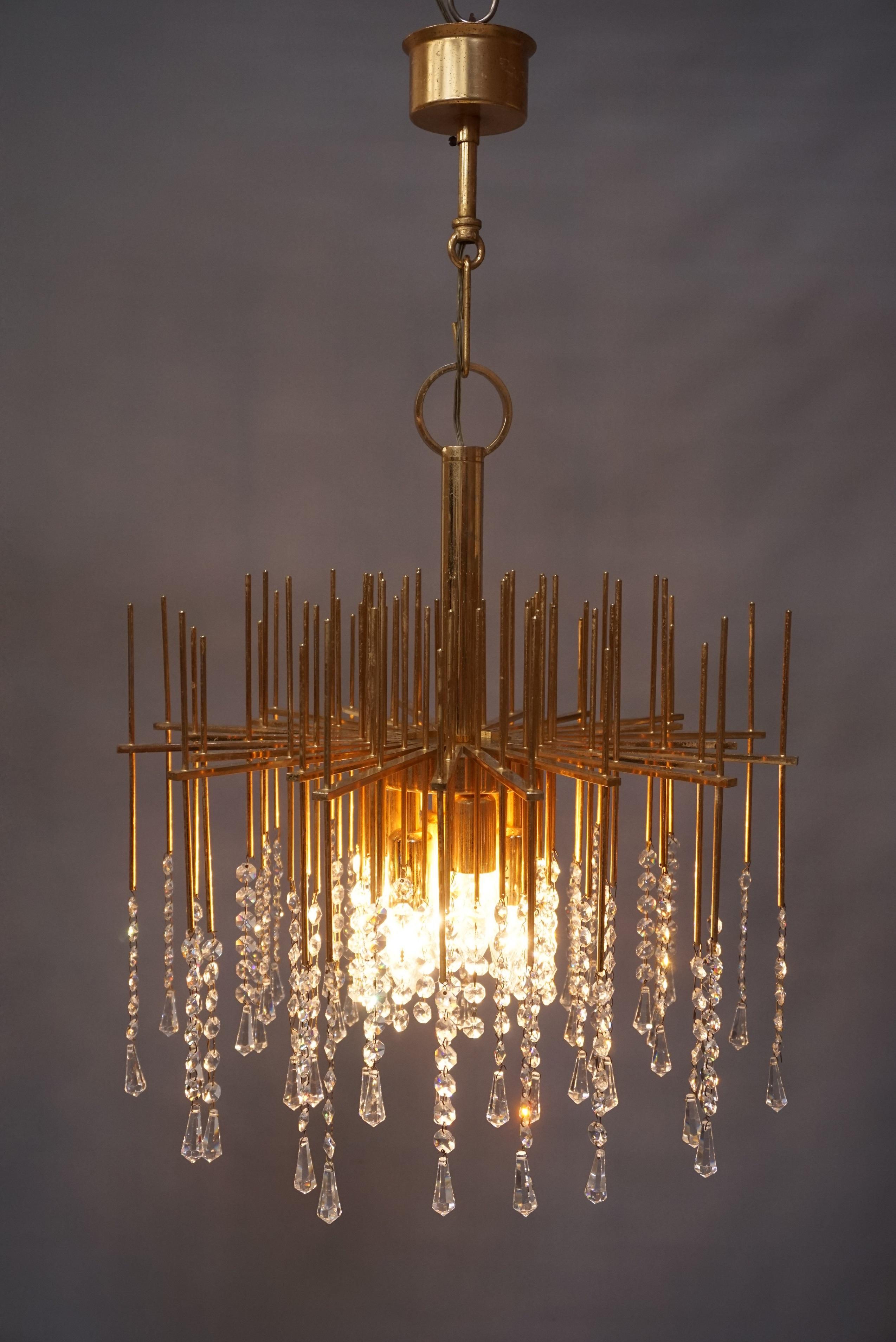 Brass and Cristal Chandelier Hollywood Regency Style 7