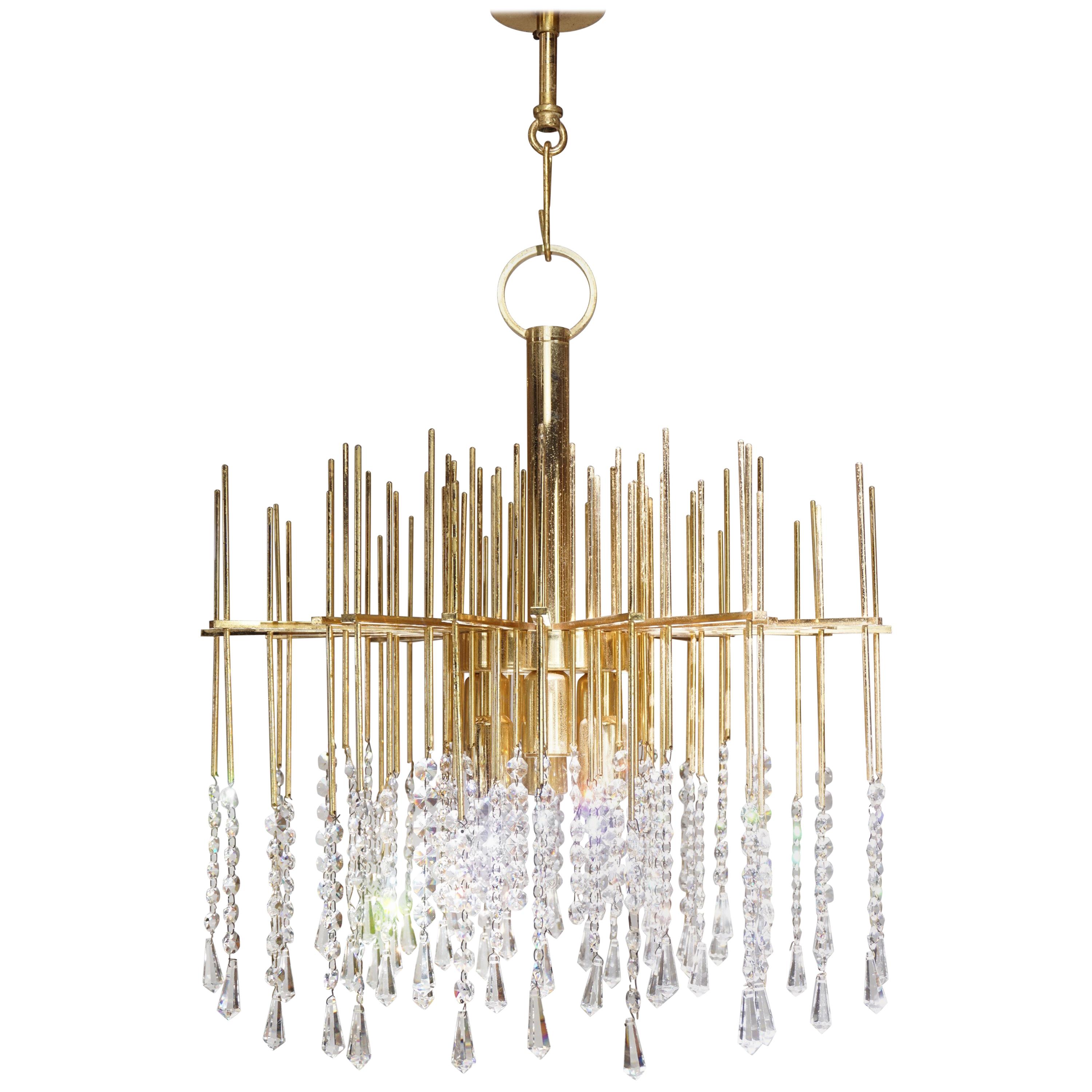 Brass and Cristal Chandelier Hollywood Regency Style