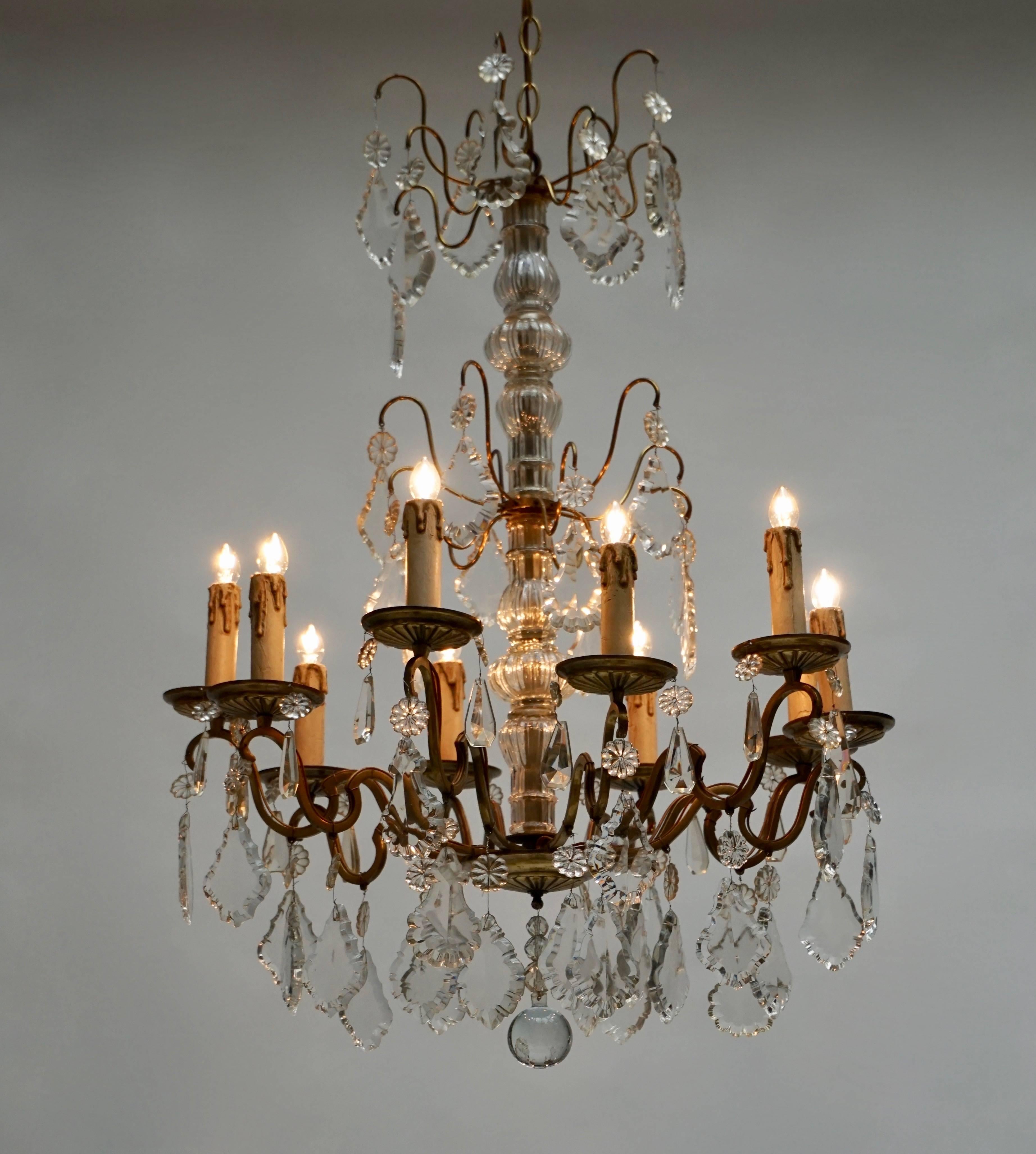 Brass and Cristal Glass Chandelier In Good Condition For Sale In Antwerp, BE