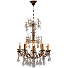 Retro Brass and Cristal Glass Chandelier