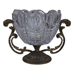 Brass and Crystal 1950s Centerpiece Vase