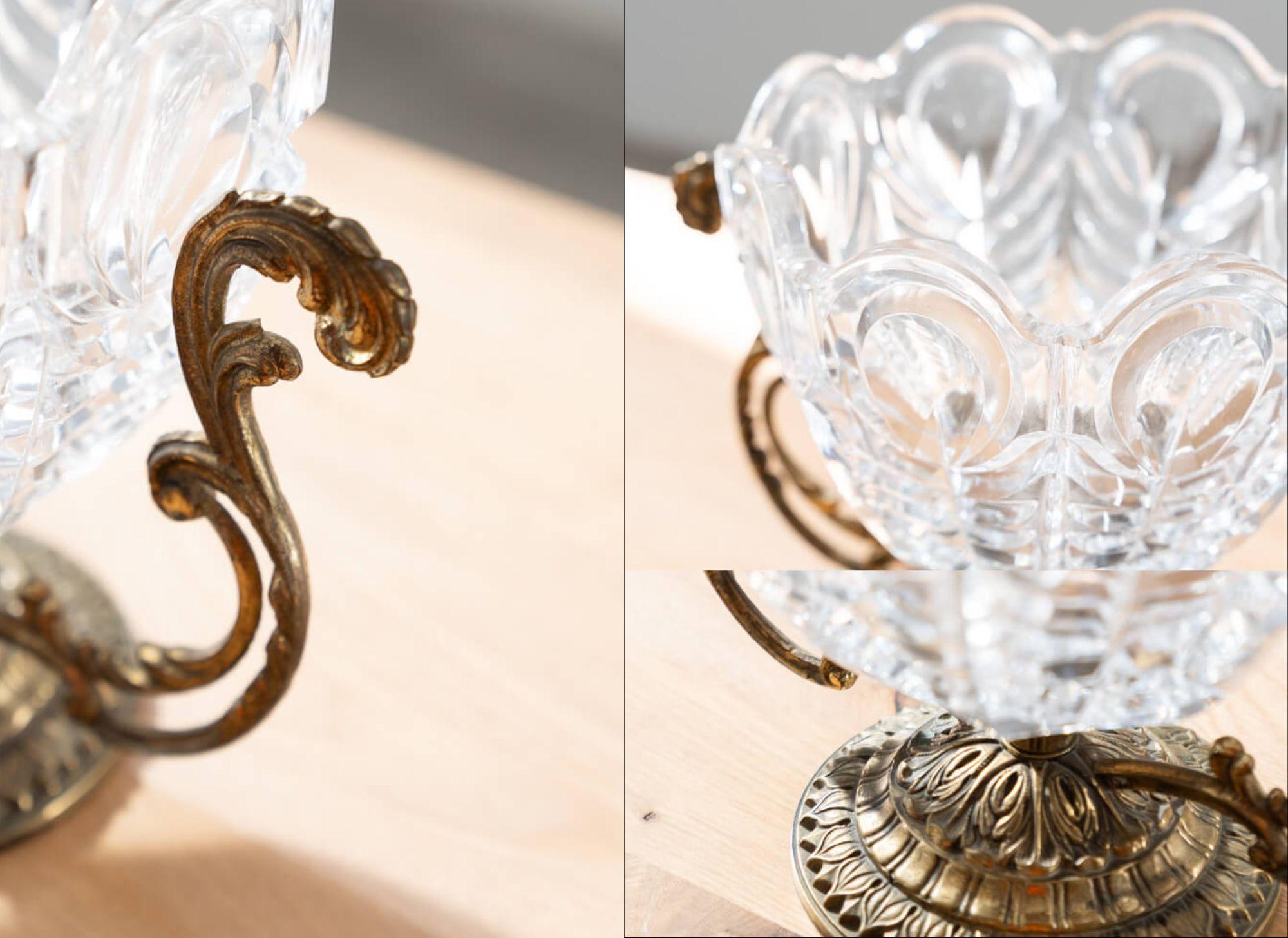 Italian Brass and Crystal Centerpiece Vase - 1950s in vendita