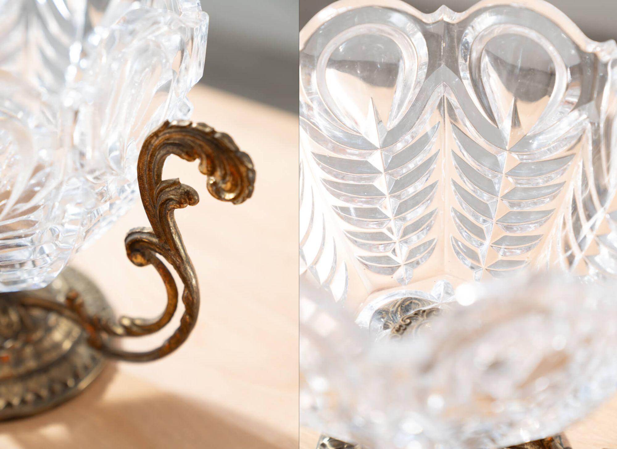 Cristallo Brass and Crystal Centerpiece Vase - 1950s in vendita