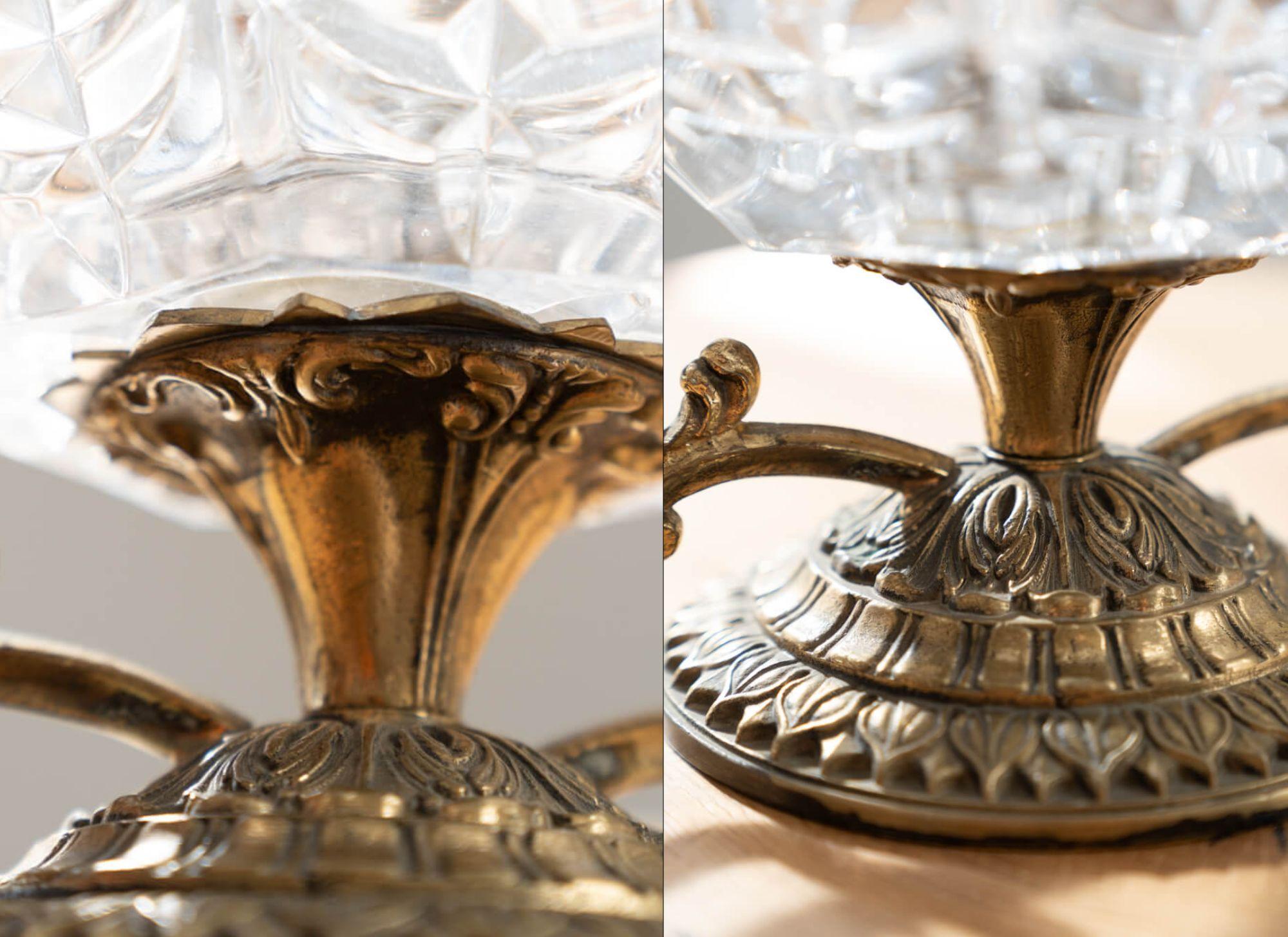 Brass and Crystal Centerpiece Vase - 1950s in vendita 3
