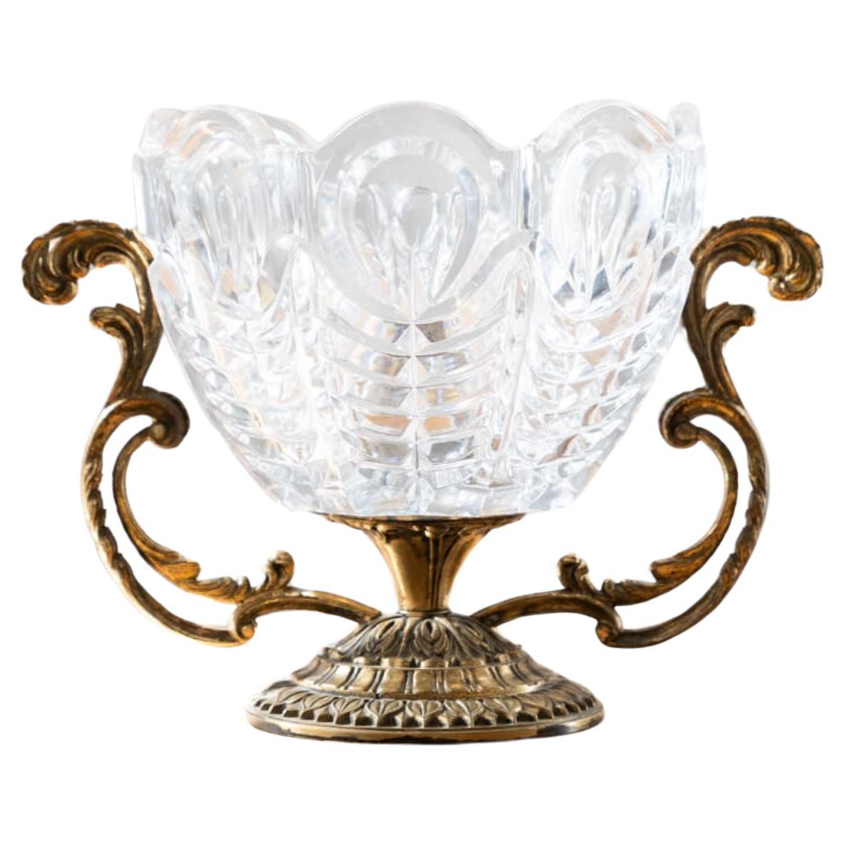 Brass and Crystal Centerpiece Vase - 1950s