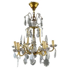Elegant 20th Century Brass and Crystal Chandelier, 63cm Height