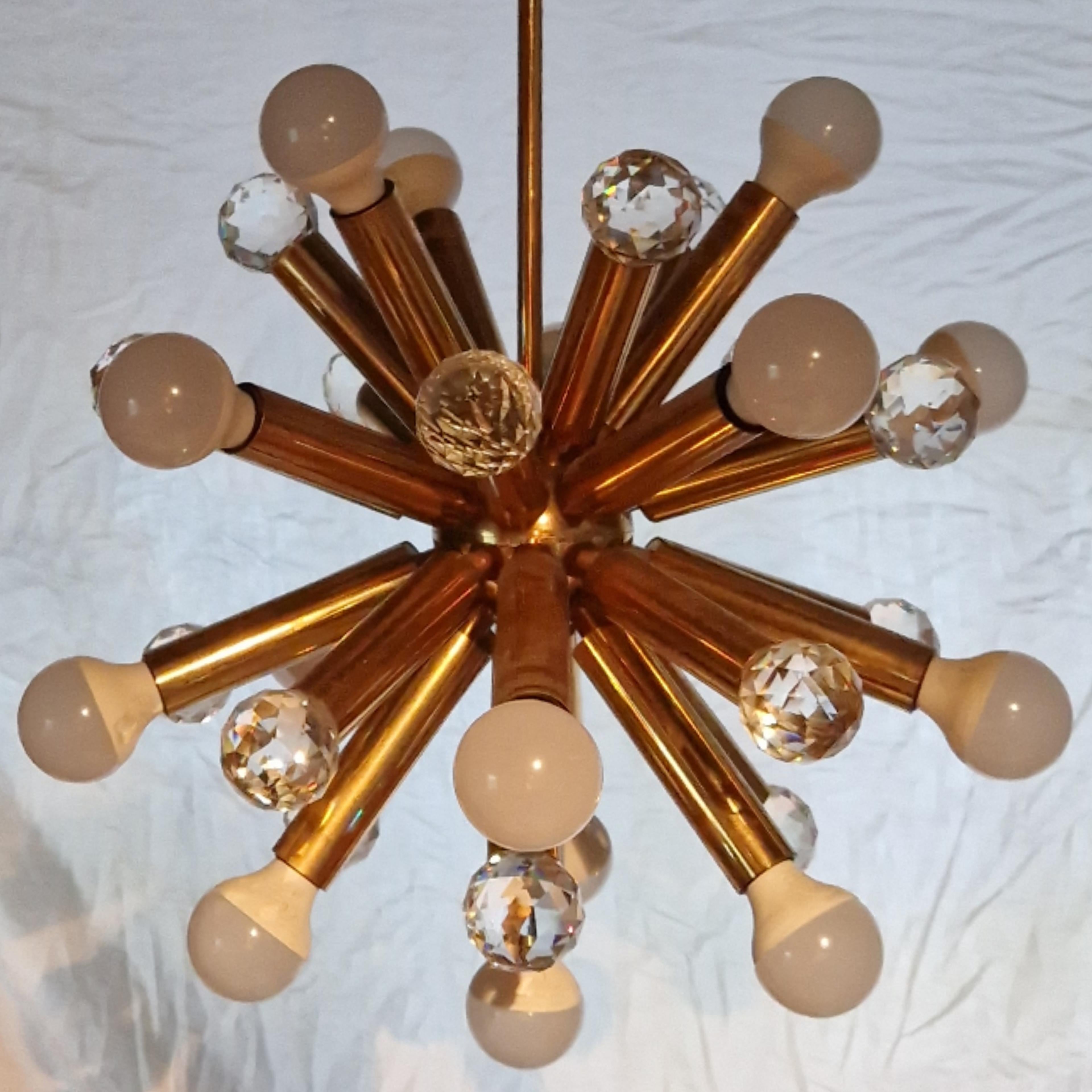 Faceted Brass and crystal chandelier by Ernst Palme, Germany 1960s For Sale