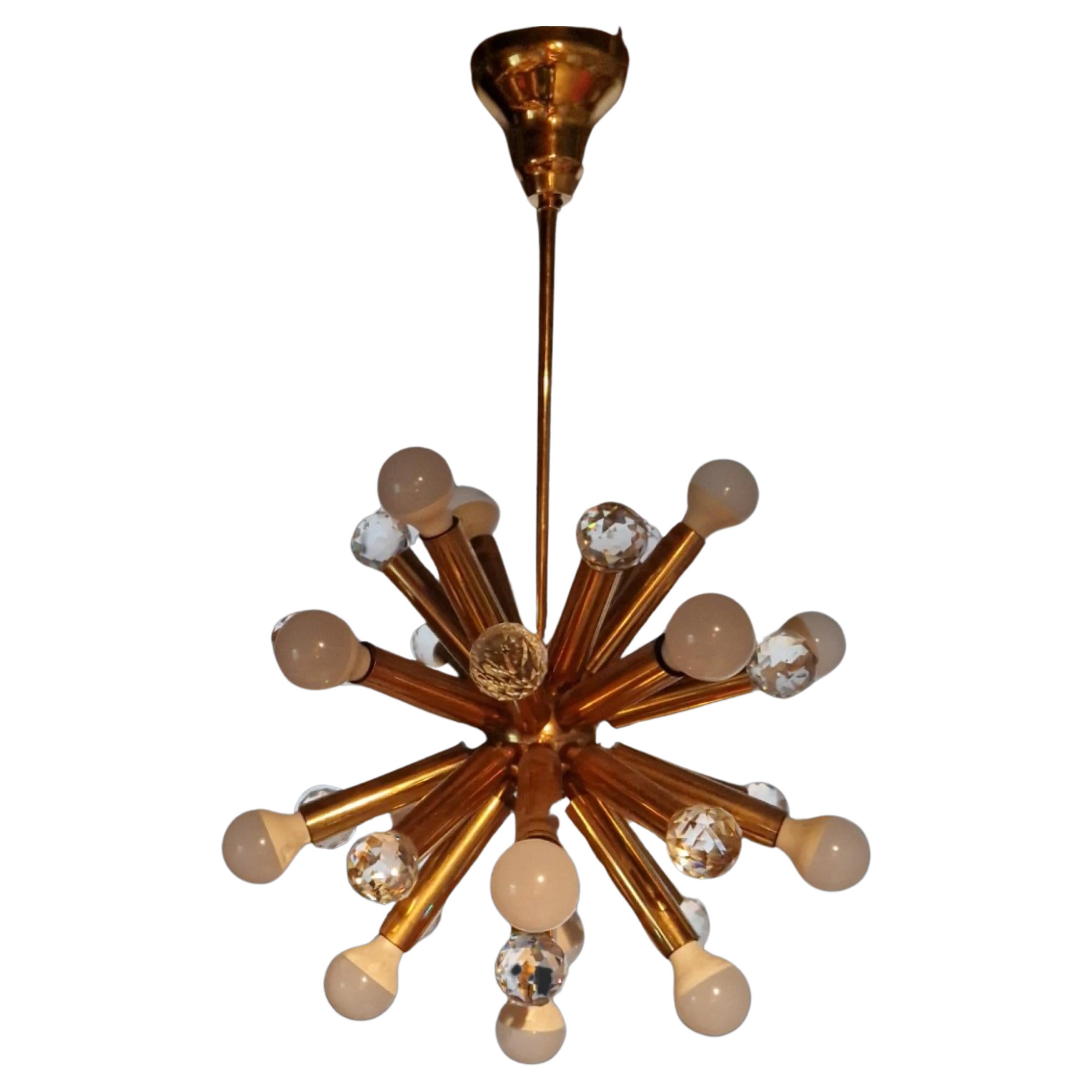 Brass and crystal chandelier by Ernst Palme, Germany 1960s For Sale