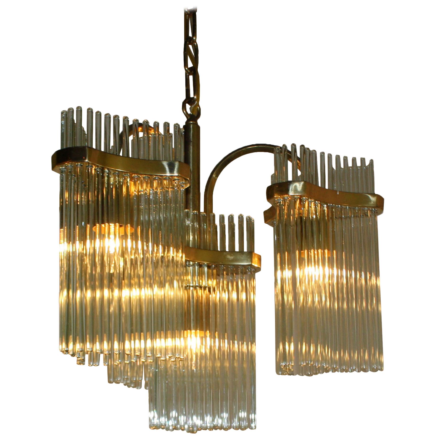 Brass and Crystal Chandelier, circa 1960