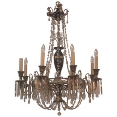 Neo Classical Burnished Brass/Ebony 8 Arm Crystal Chandelier Lace Style Crystal