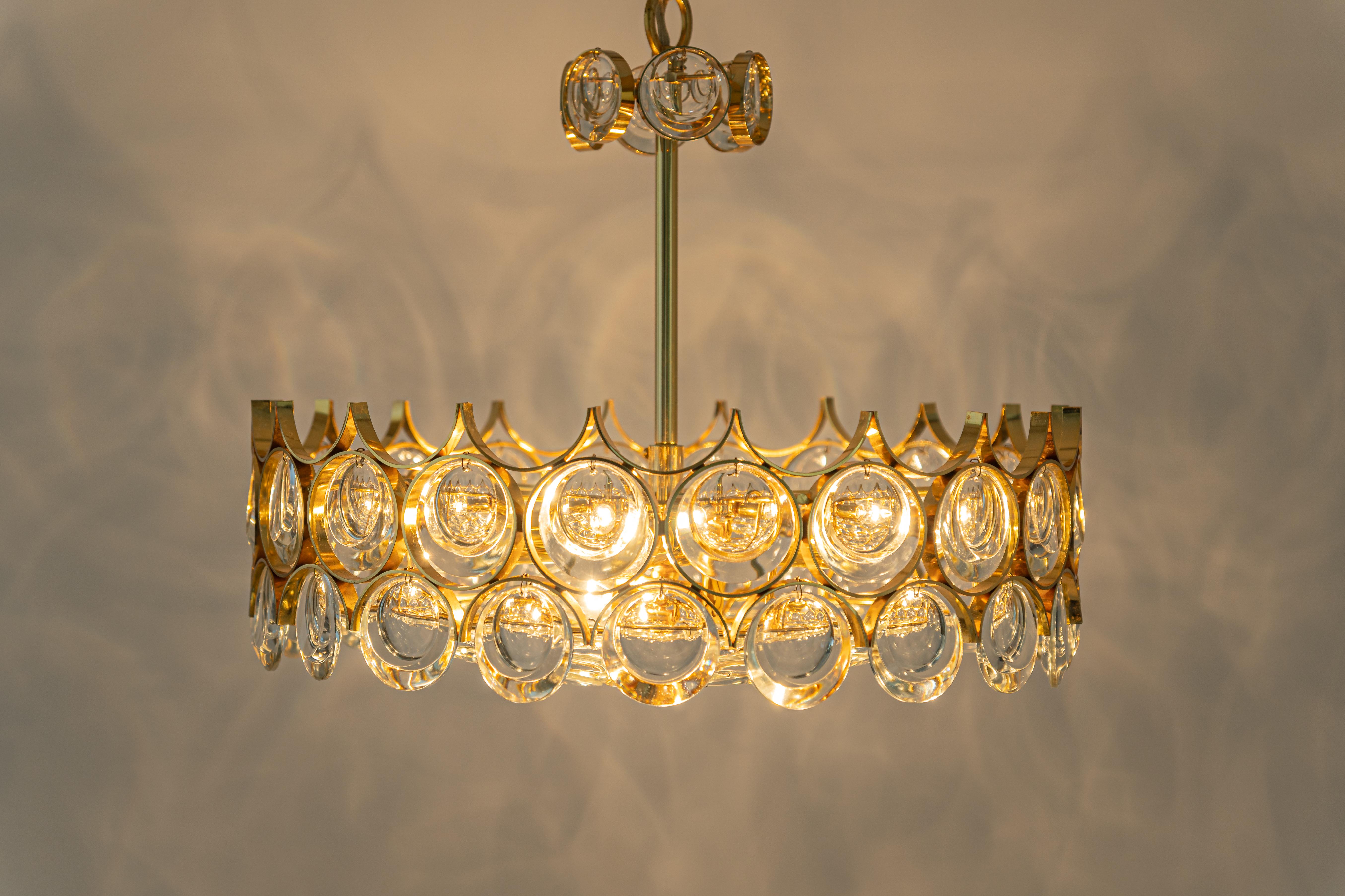 Brass and Crystal Chandelier, Sciolari Design by Palwa, Germany, 1970s For Sale 5