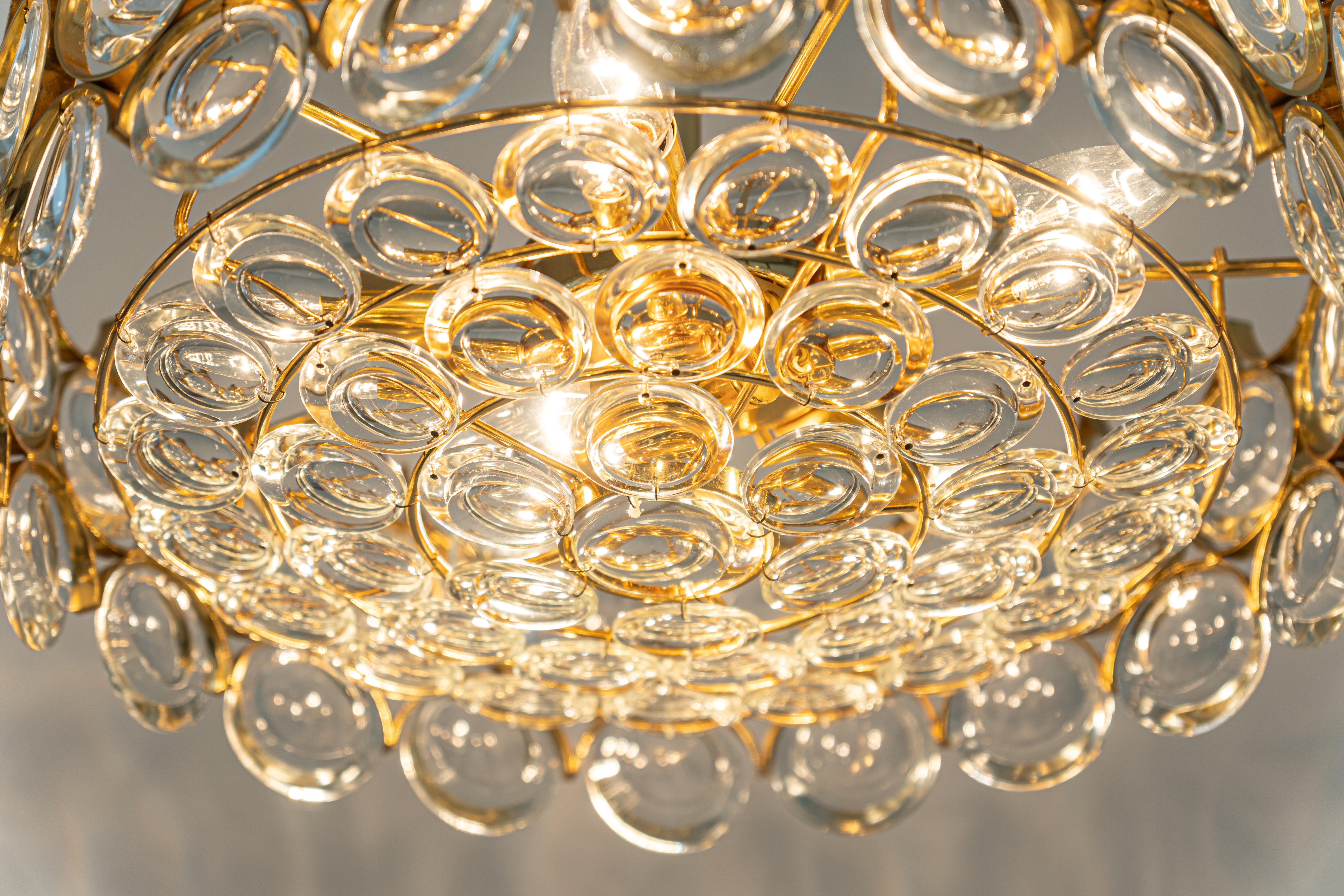 Brass and Crystal Chandelier, Sciolari Design by Palwa, Germany, 1970s For Sale 6