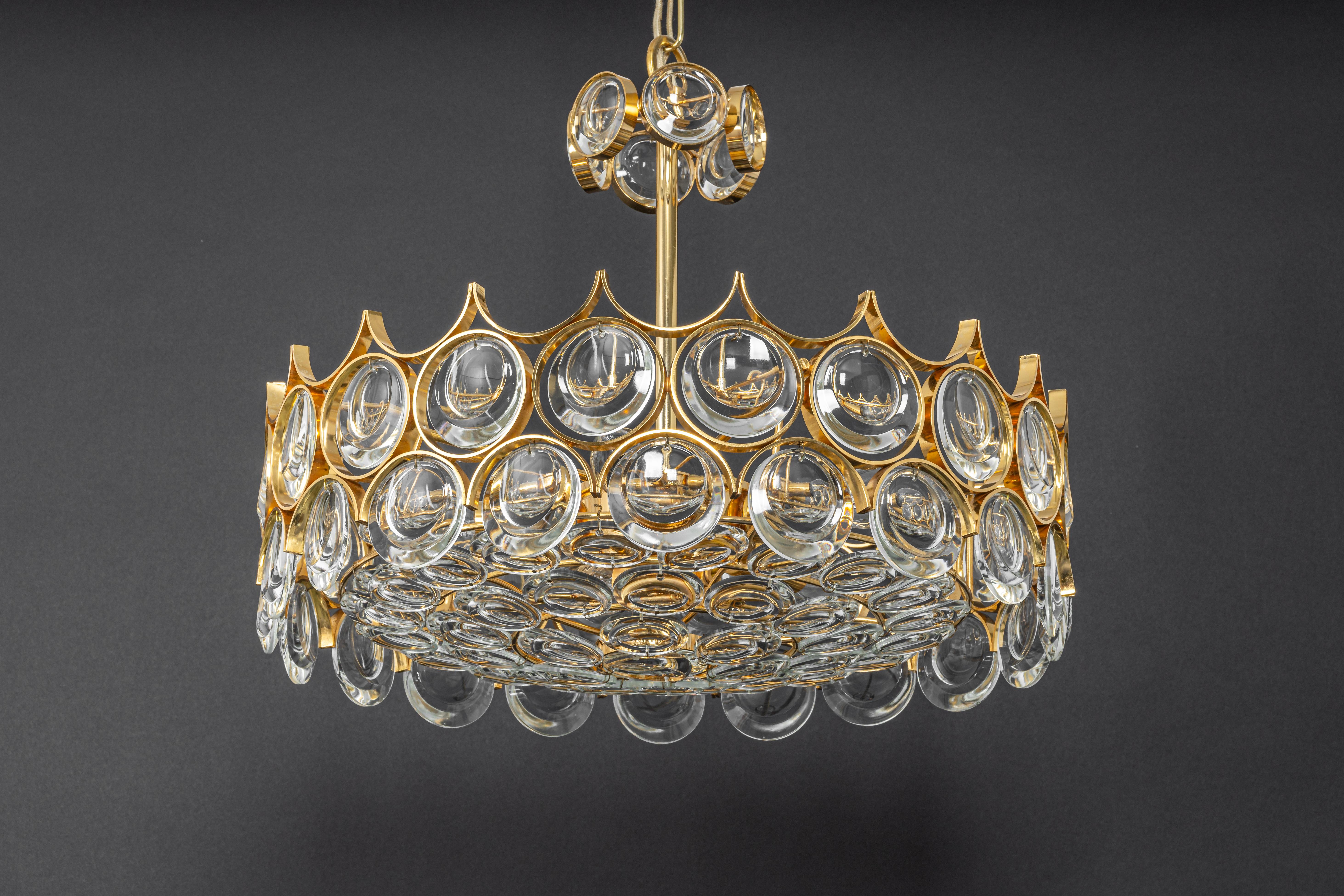 Brass and Crystal Chandelier, Sciolari Design by Palwa, Germany, 1970s For Sale 7