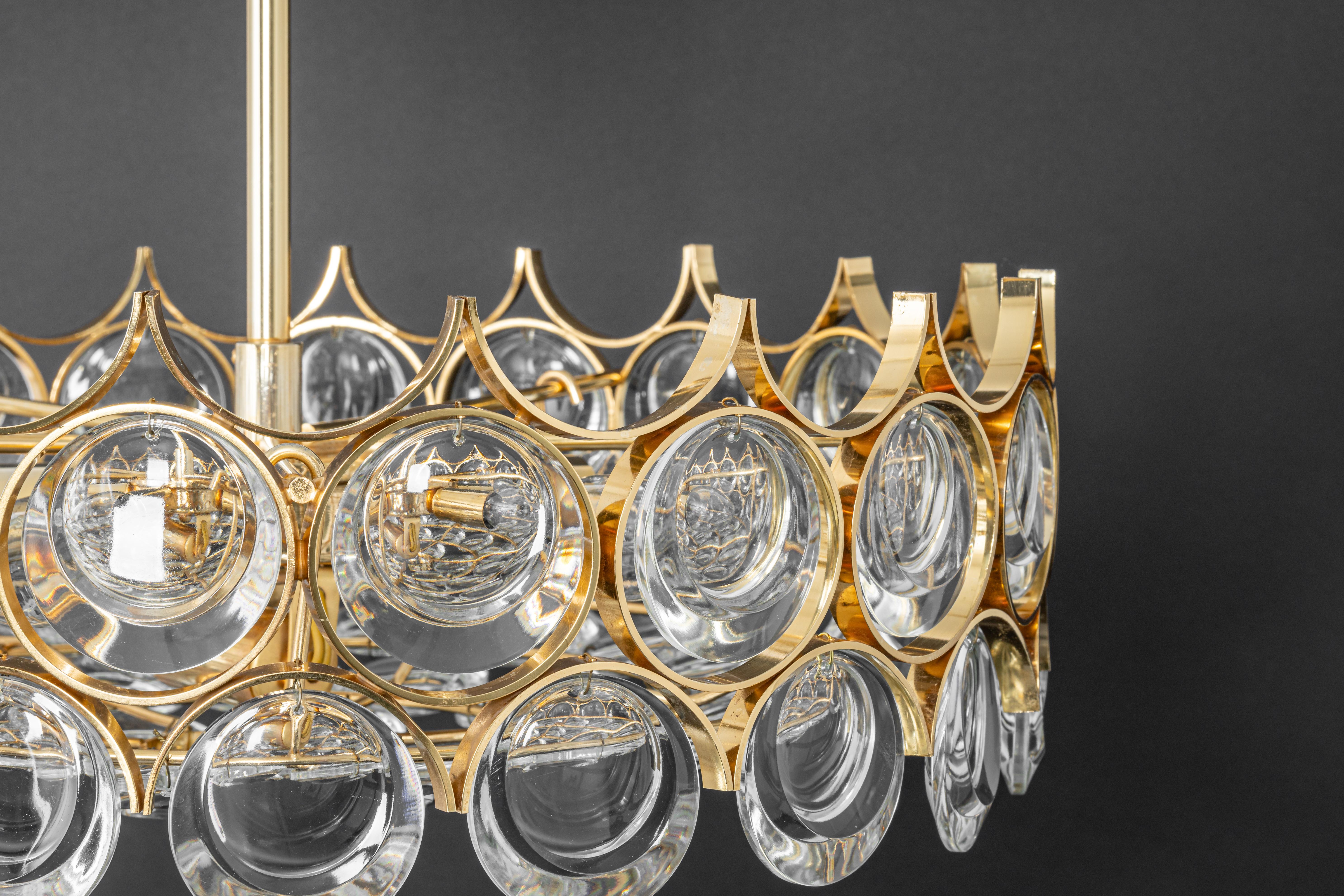 Brass and Crystal Chandelier, Sciolari Design by Palwa, Germany, 1970s For Sale 8