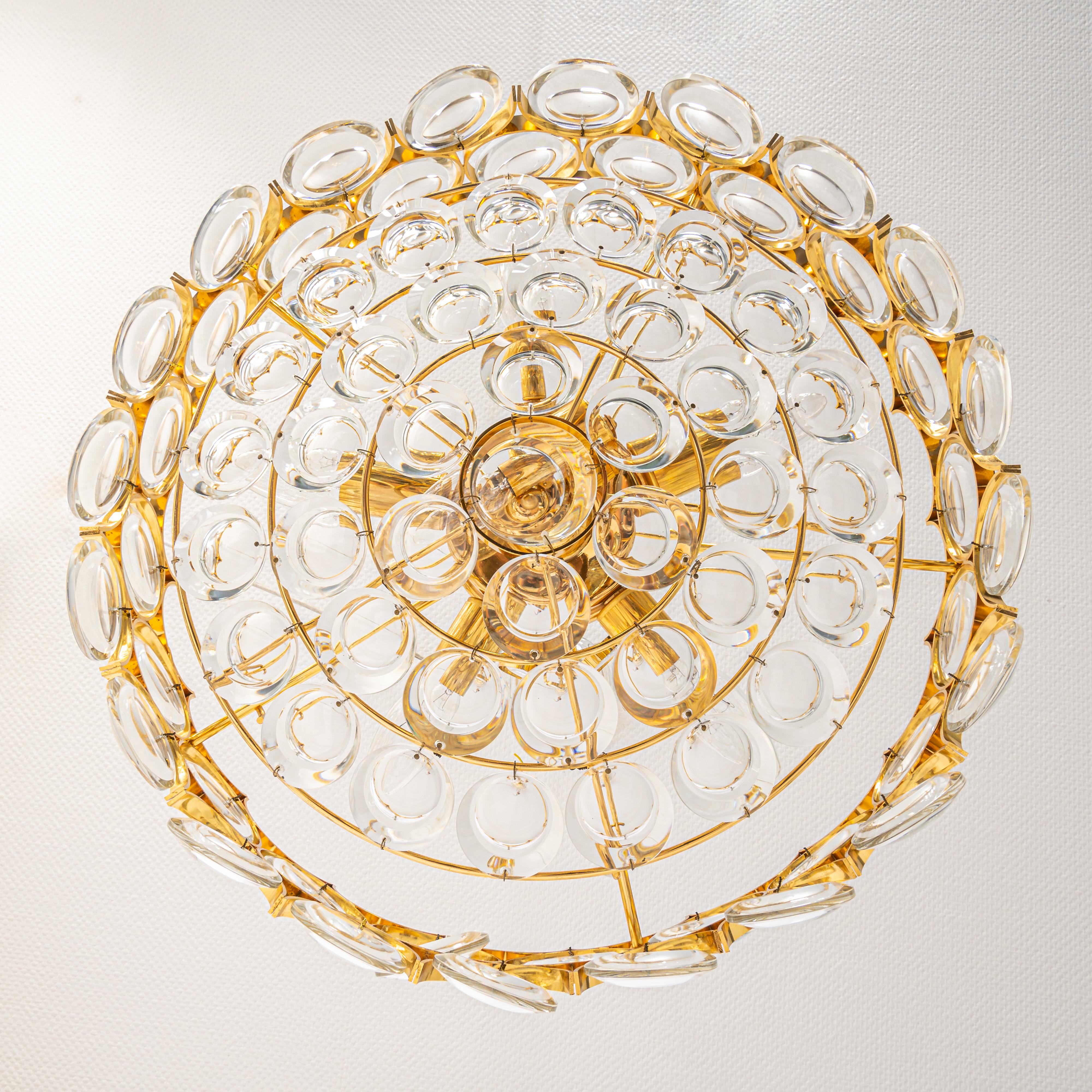 Brass and Crystal Chandelier, Sciolari Design by Palwa, Germany, 1970s For Sale 2