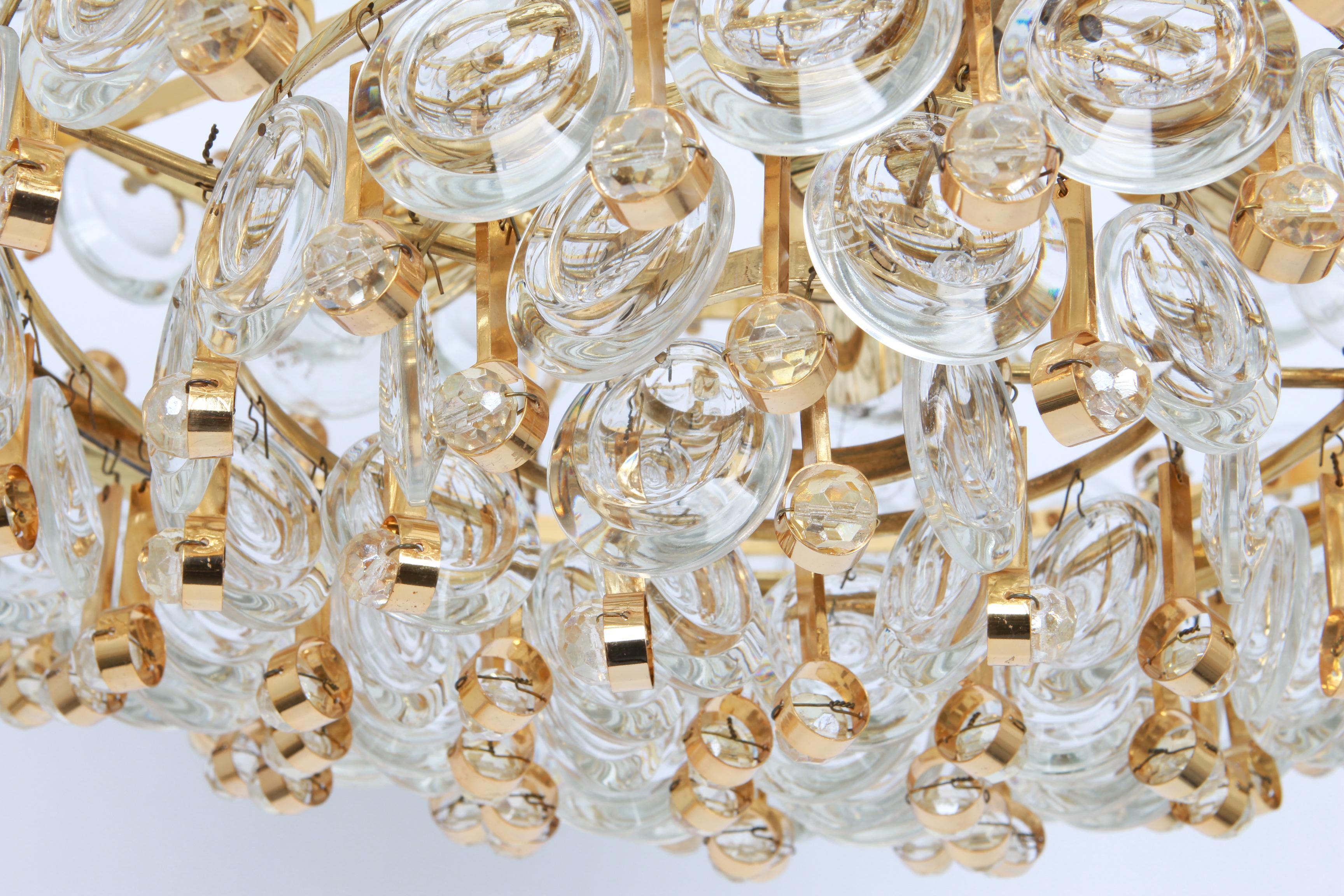 Brass and Crystal Chandelier, Sciolari Design by Palwa, Germany, 1970s For Sale 3